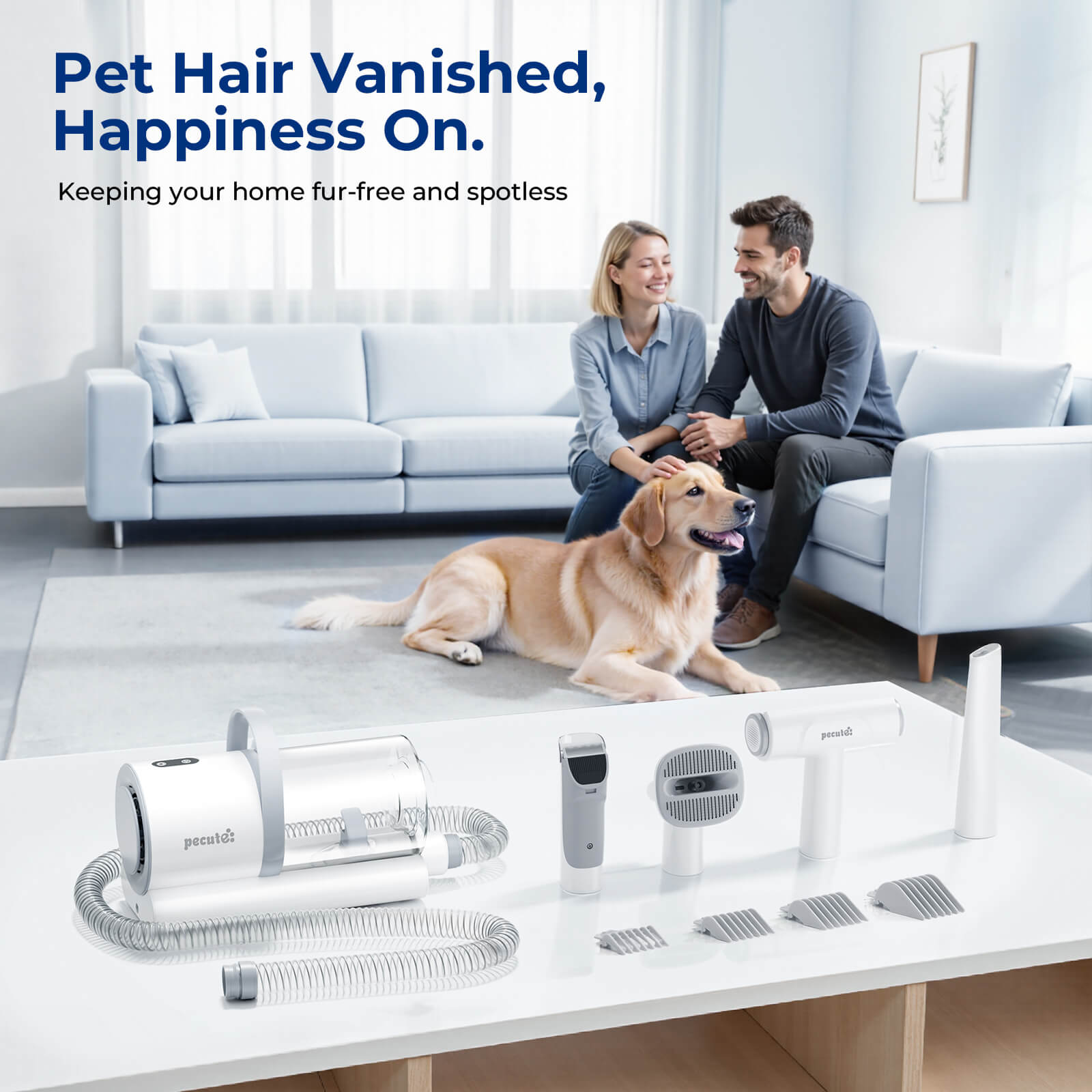 Pecute 4-in-1 Pet Grooming Vacuum Kit with Clipper Brush