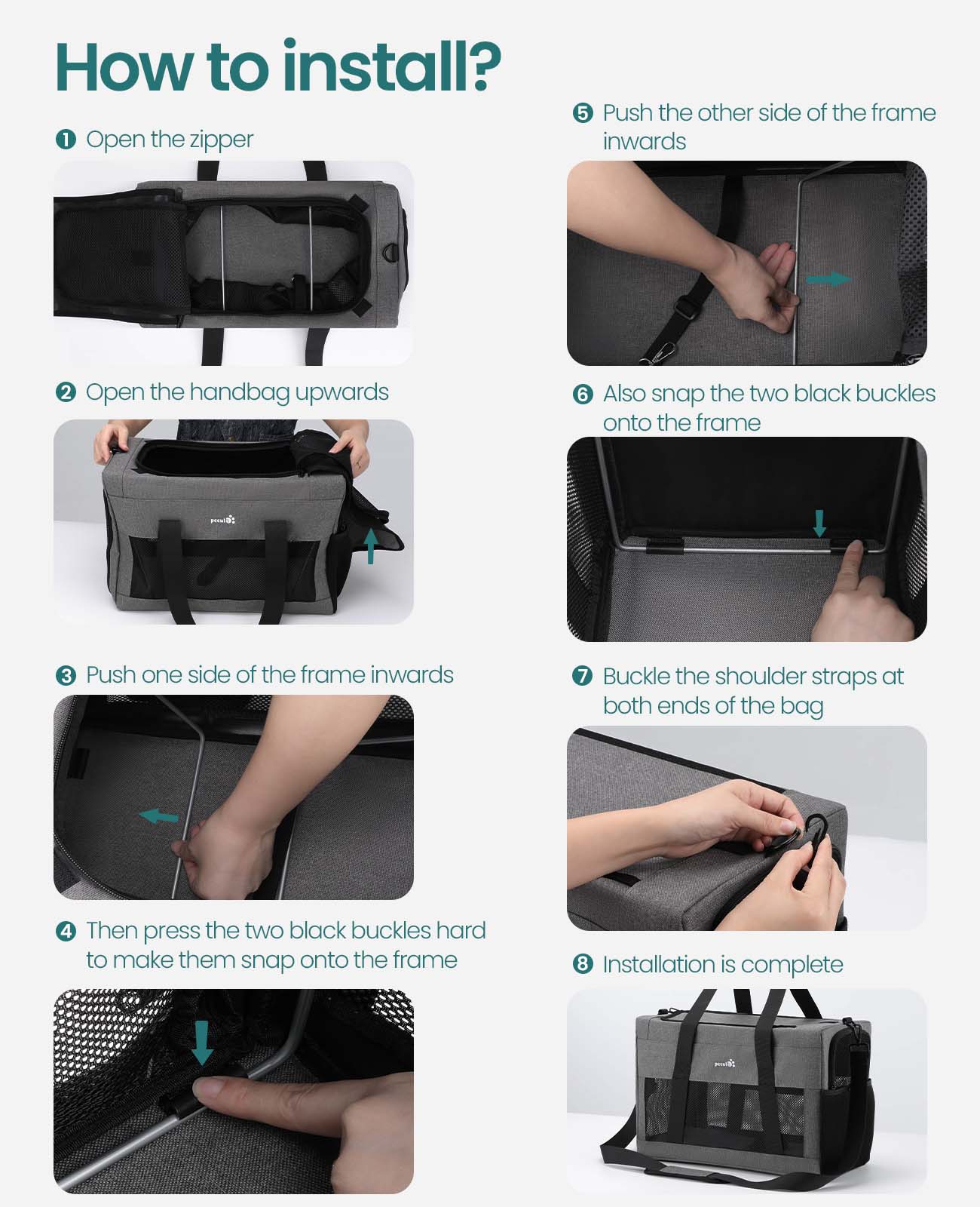 Borsa per trasportino per gatti Pecute approvata dalla compagnia aerea Telaio integrato extra stabile