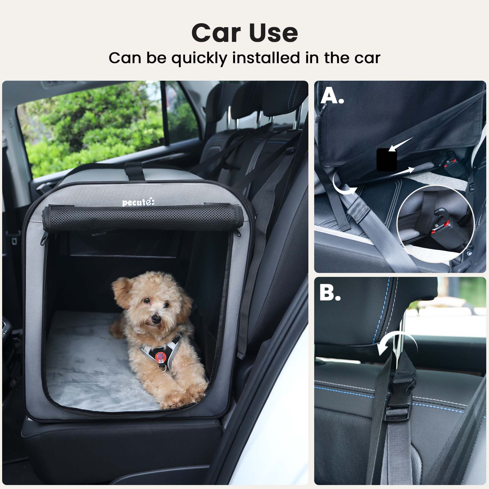 Pecute Portable Dog Car Carrier Crate Transportation Carrier Light Weight