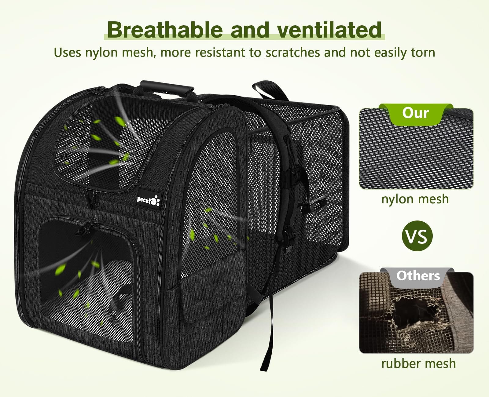 Pecute Cat Carrier Dog Backpack Expandable(Black)