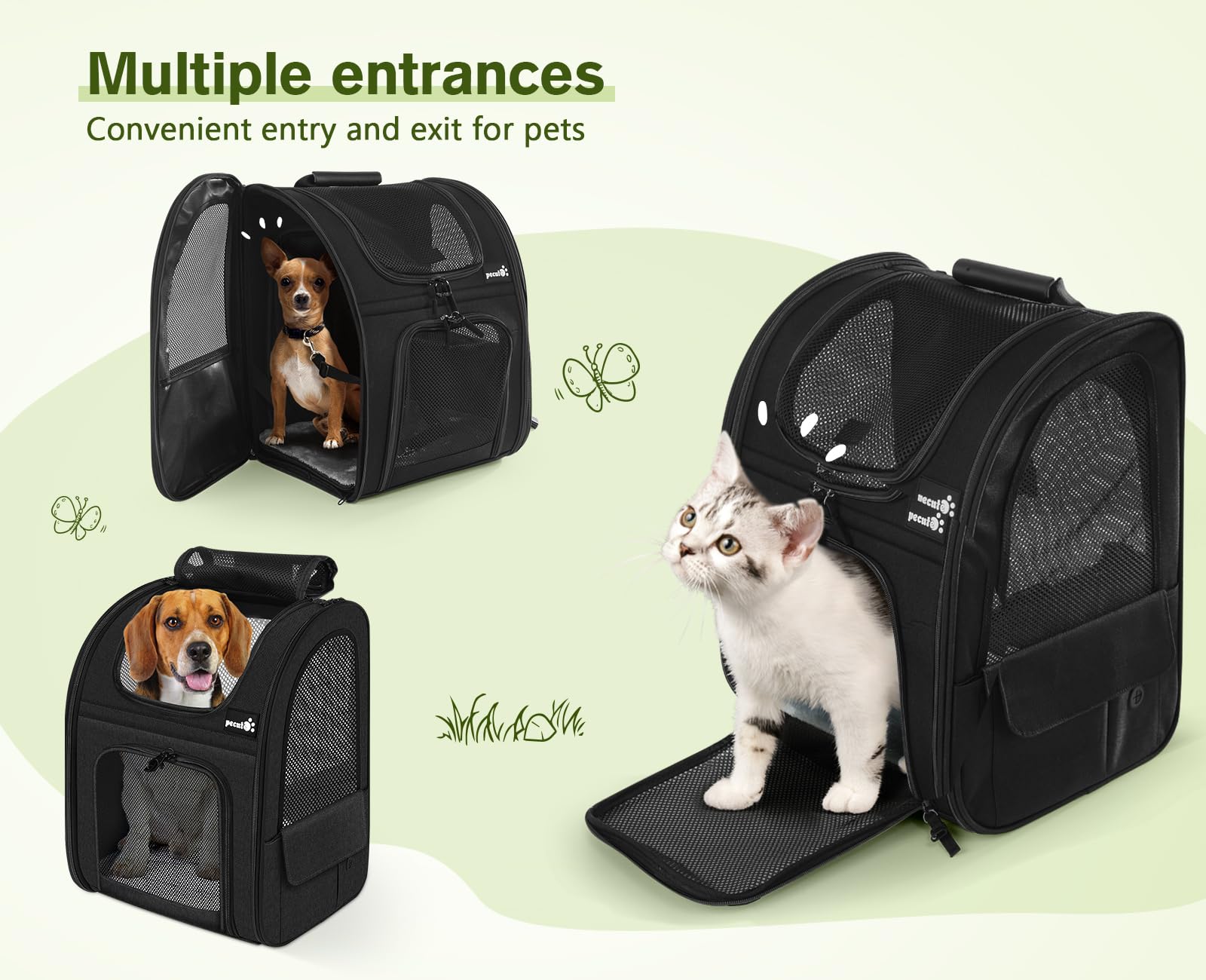 Pecute Cat Carrier Dog Backpack Expandable(Black)