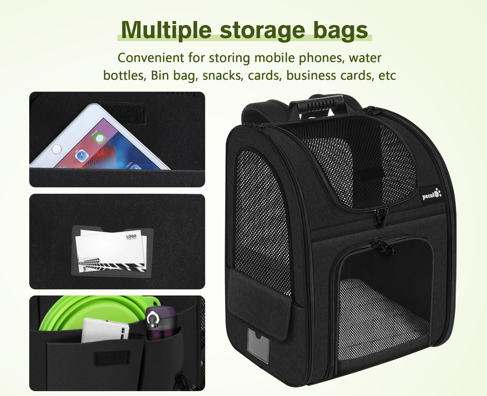 Pecute Cat Carrier Dog Backpack Expandable(Black)