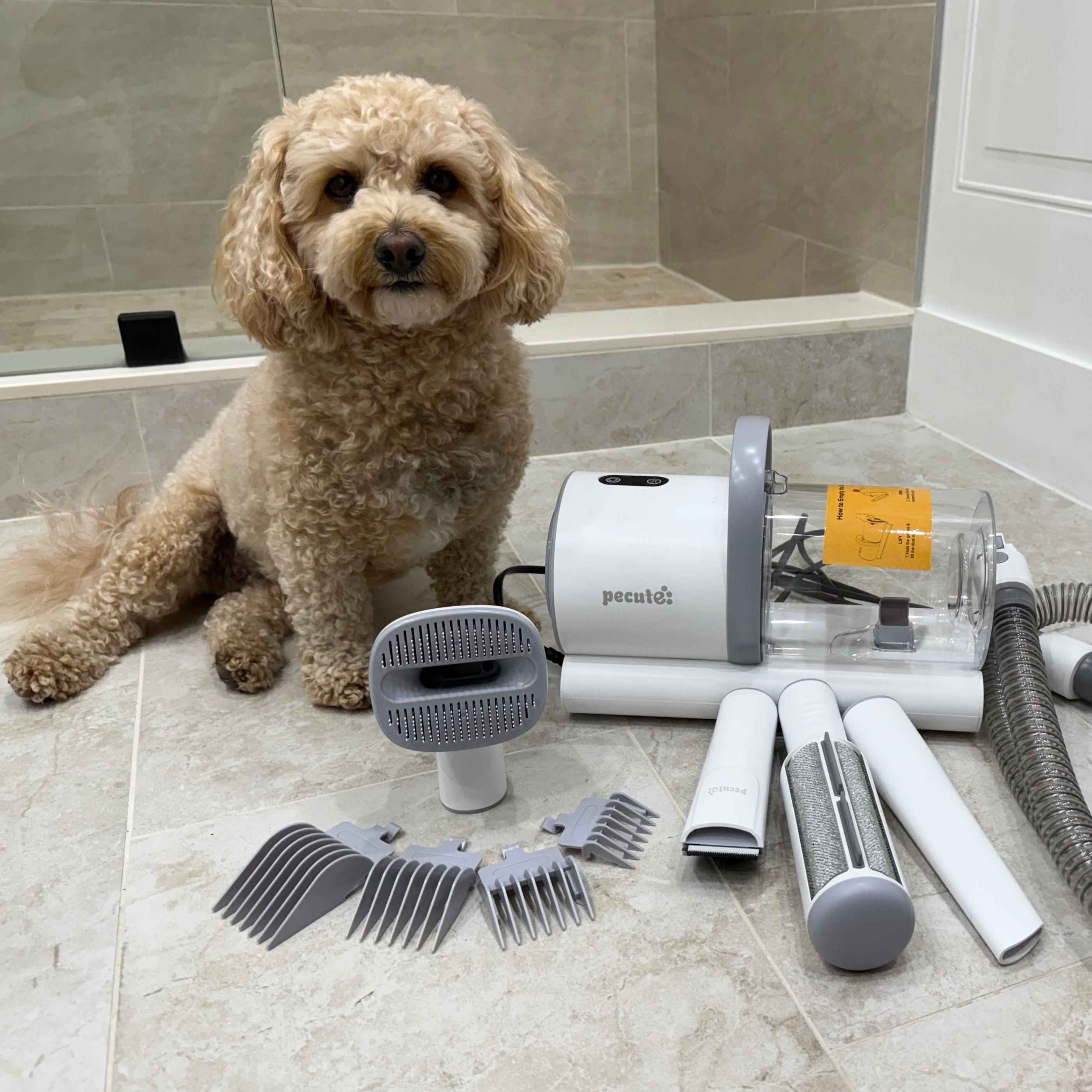 Pecute 4-in-1 Pet Grooming Vacuum Kit with Clipper Brush