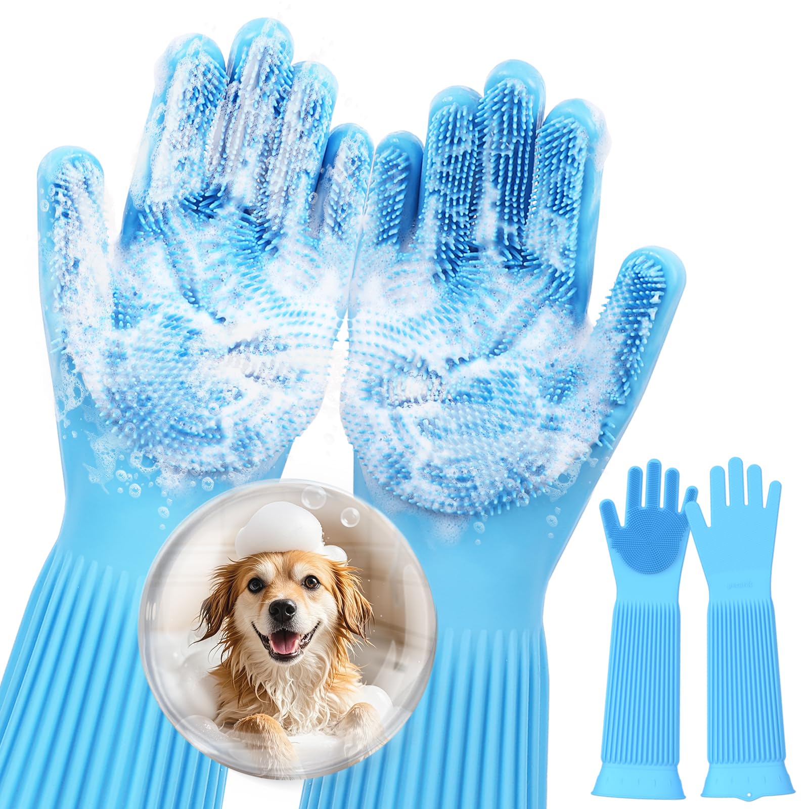 Pecute Updated Extension Dog Wash Mitt Bathing Grooming Gloves