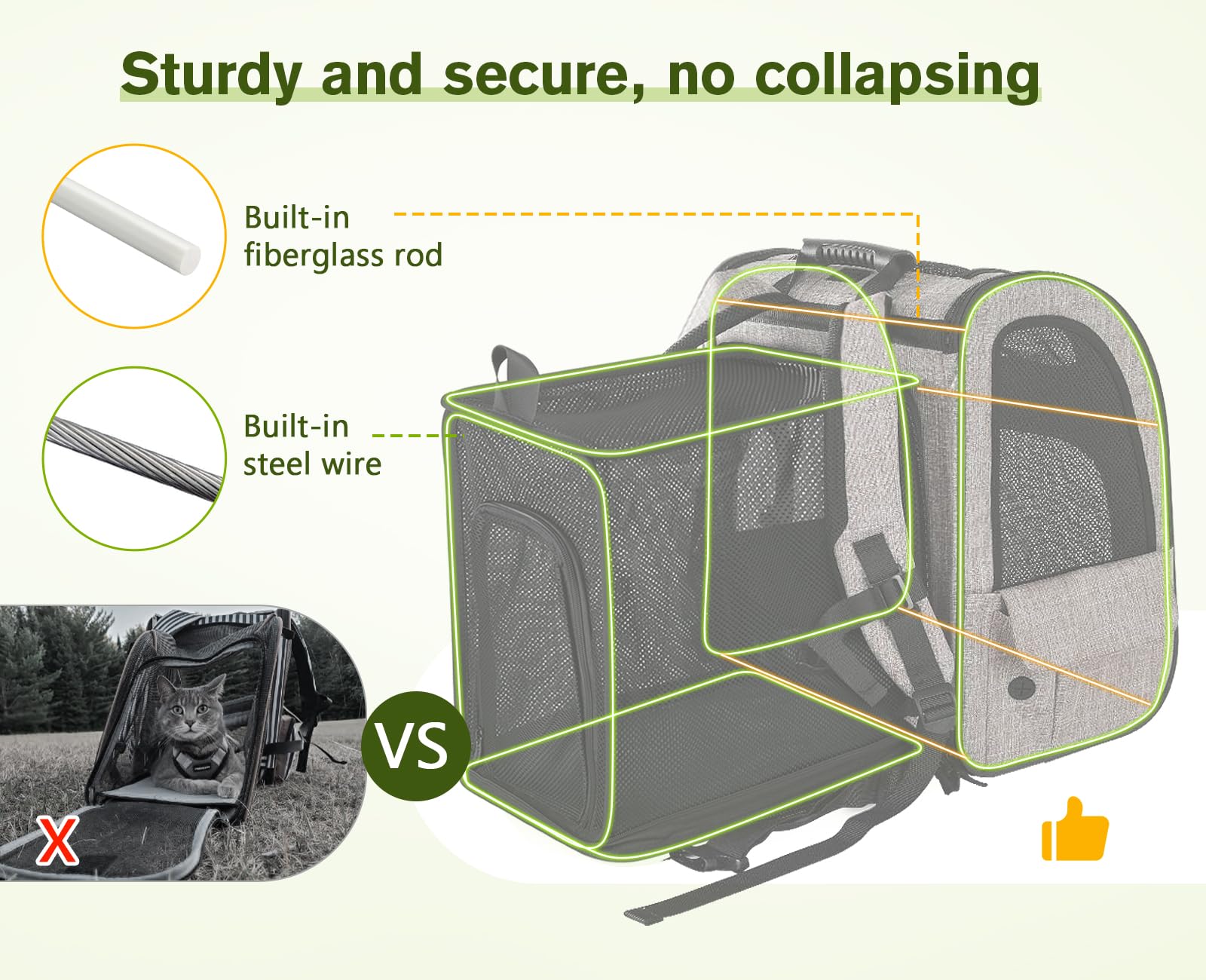 Pecute Cat Carrier Dog Backpack Expandable (Khaki)