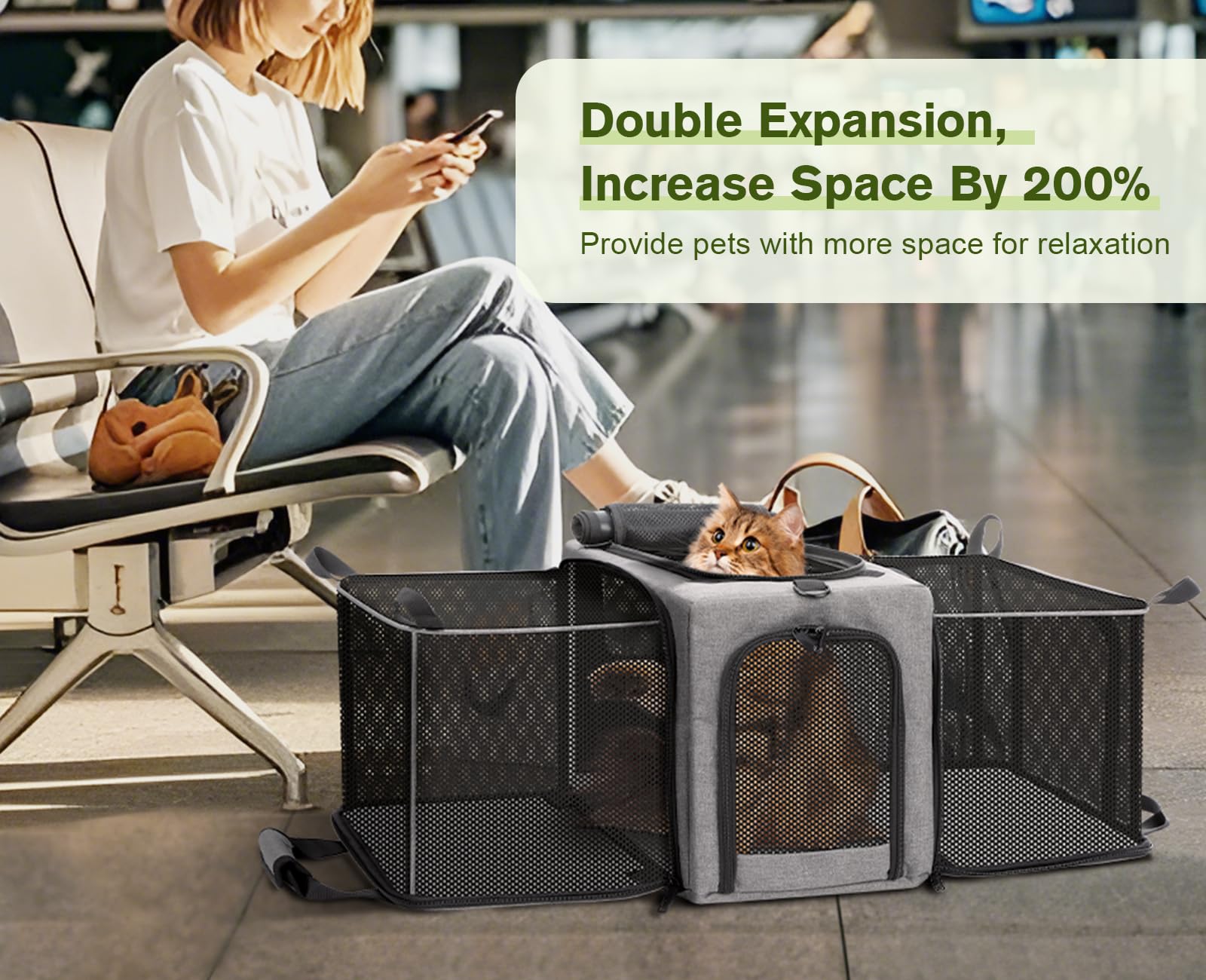 Pecute Airline Approved Cat Carrier Expandable Pet Carrier up to 5kg/12lbs