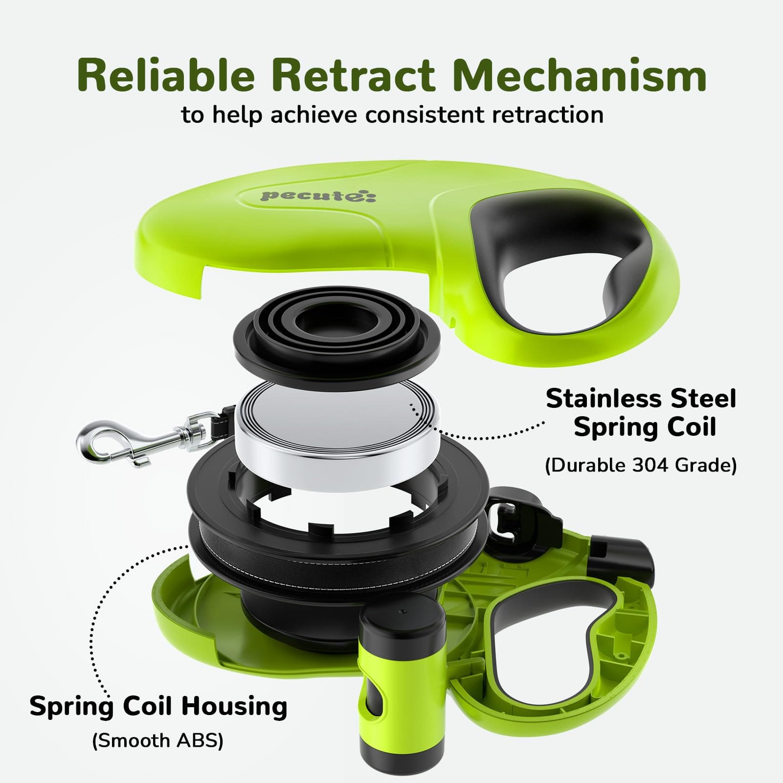 PEUTE 10m/32ft Laish pour chien rétractable avec des bandes réfléchissantes avec sac de merde