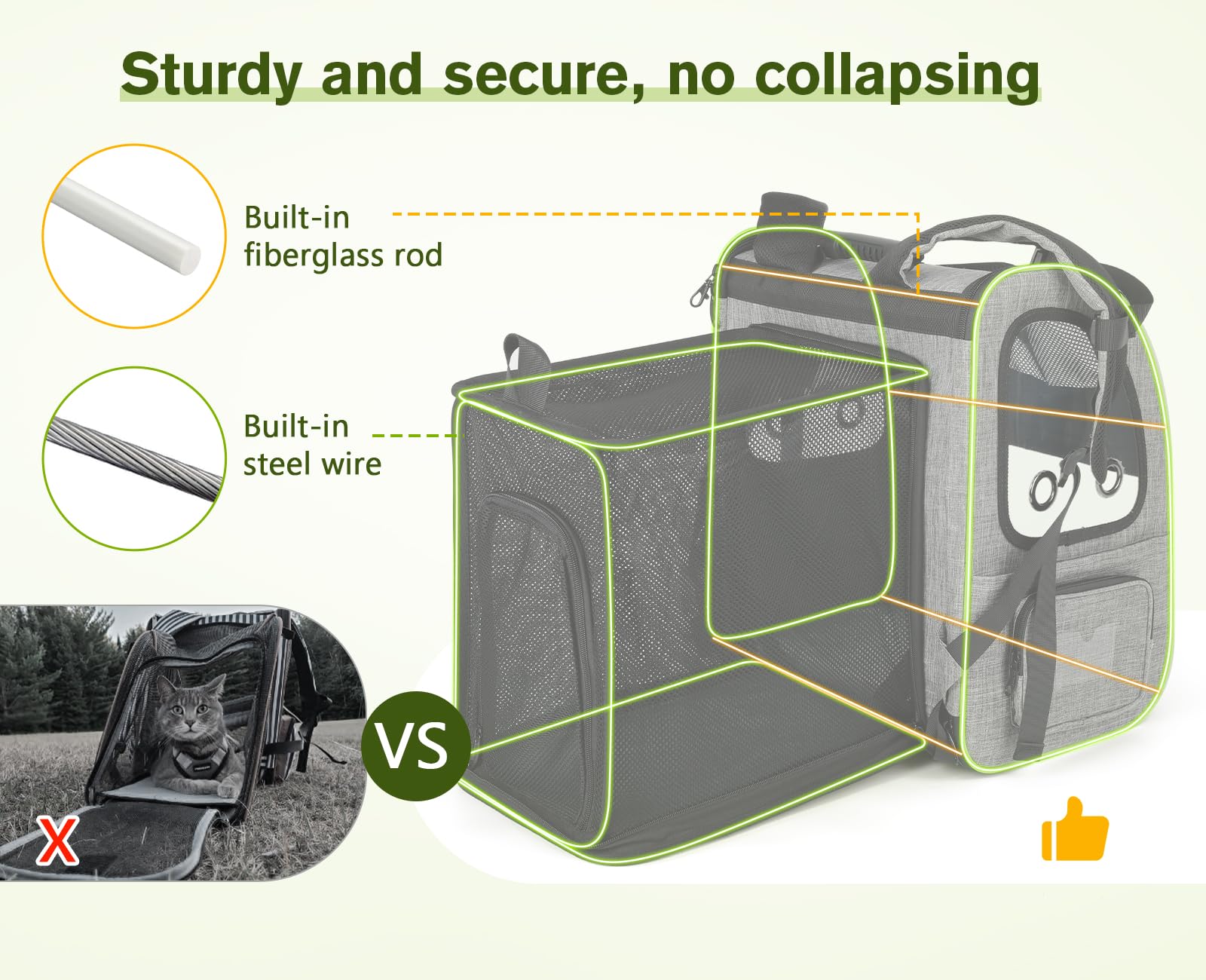 Pecute Portable Breathable Rucksack Expandable Cat Carrier Dog Backpack(Grey)