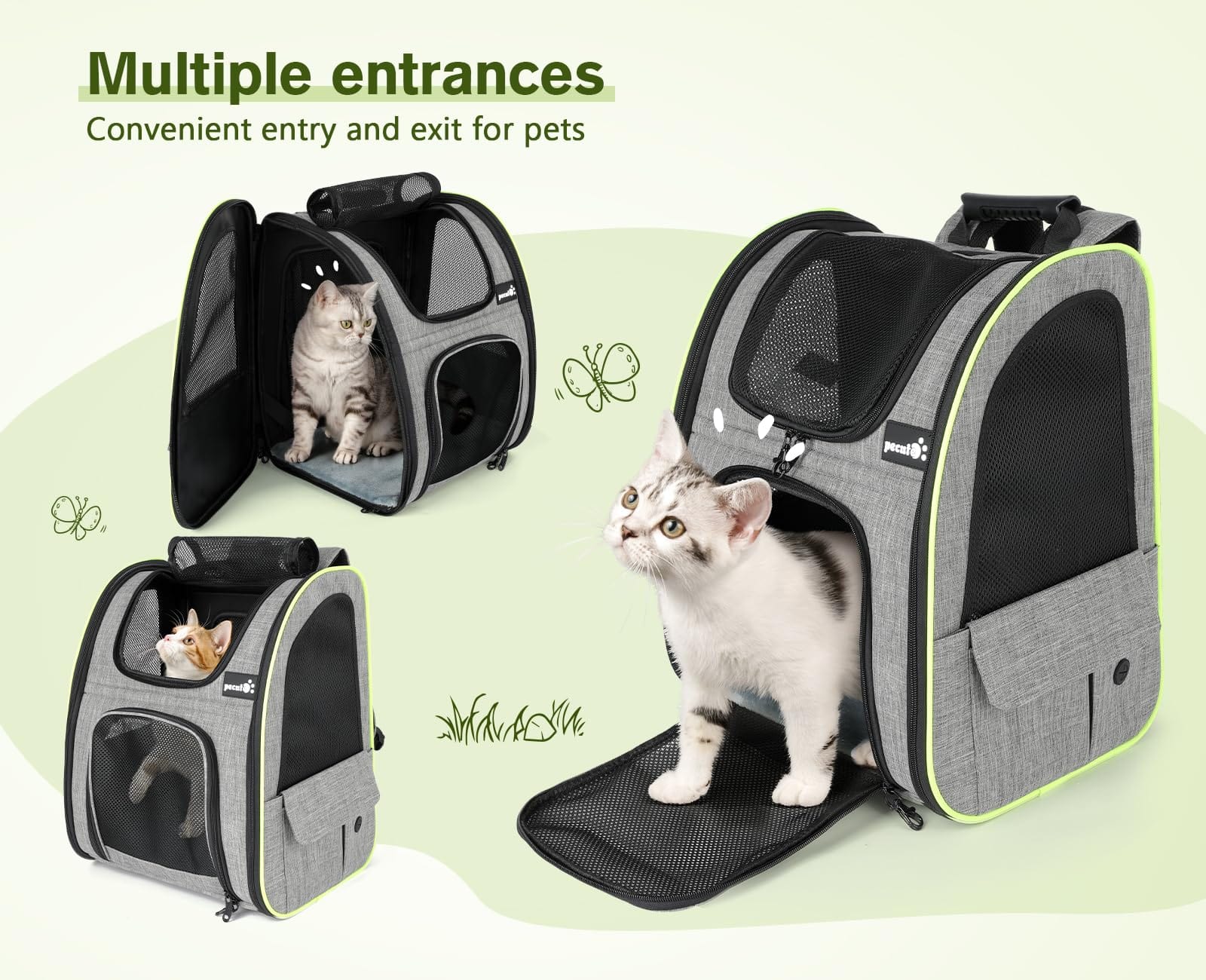 Pecute Cat Carrier Sac à dos pour chien extensible (gris)