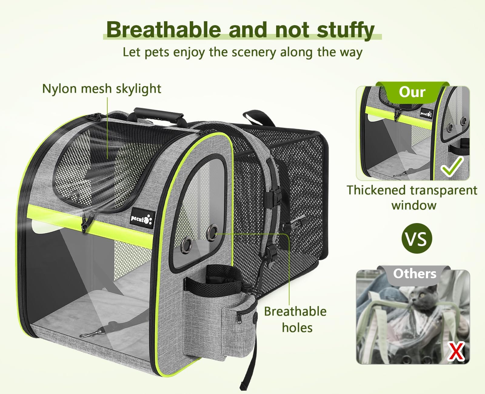 Pecute Portable Breathable Rucksack Expandable Cat Carrier Dog Backpack(Grey)