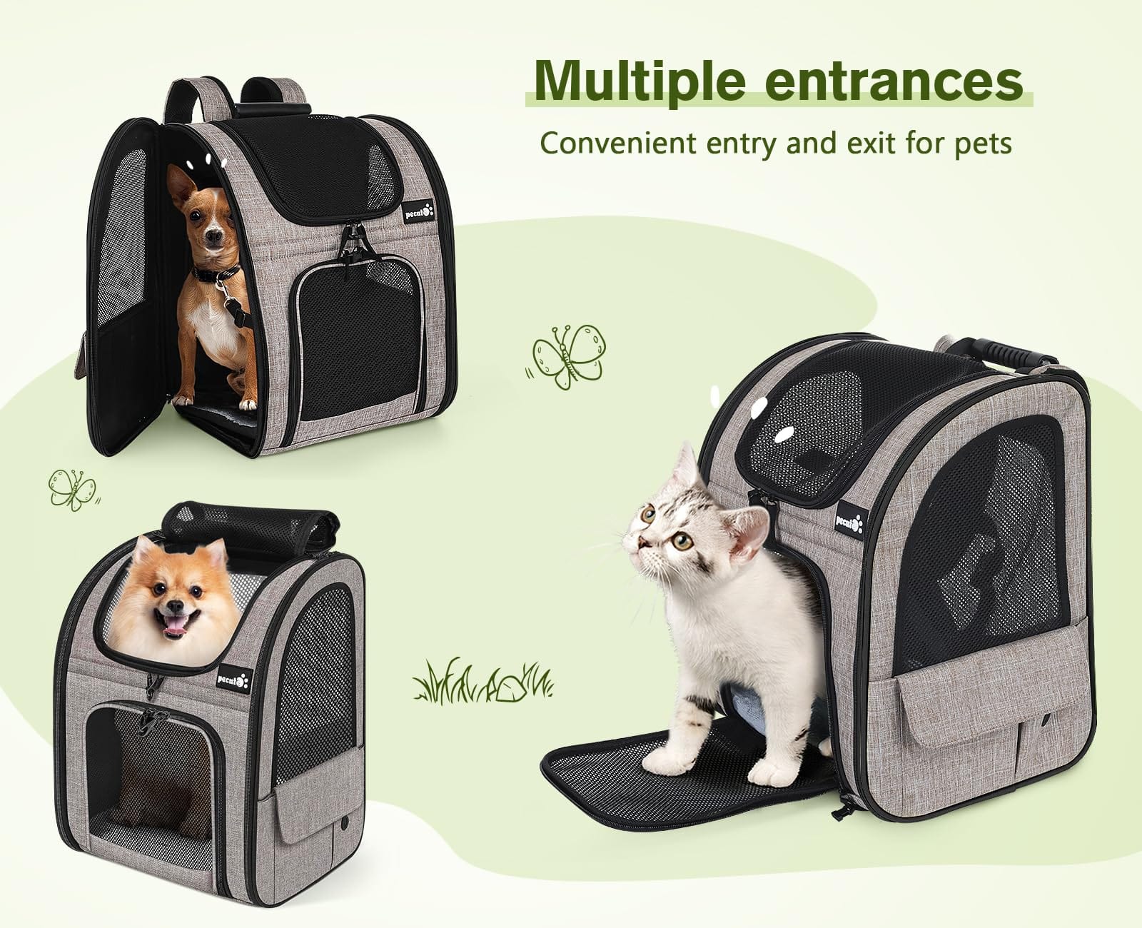 Pecute Cat Carrier Dog Backpack Expandable (Khaki)