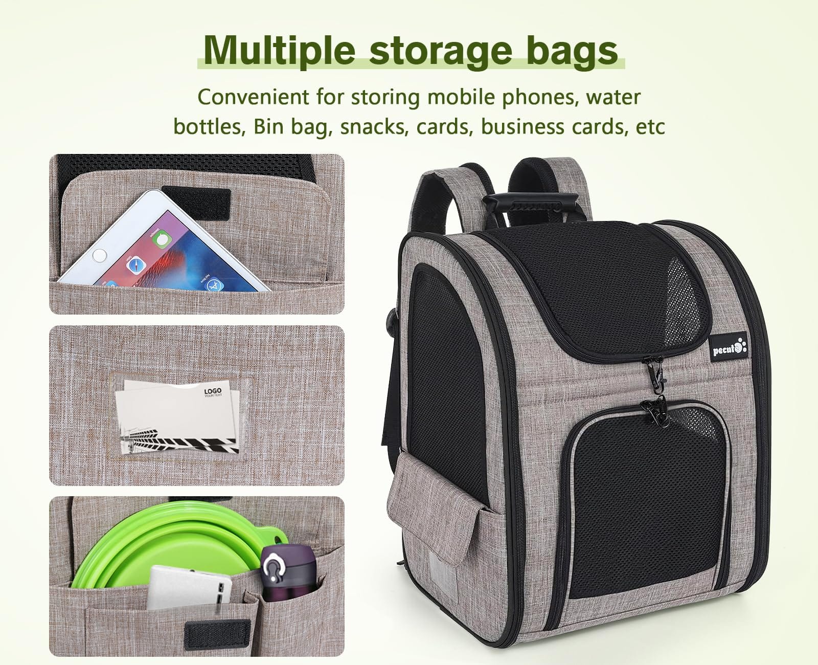 Pecute Cat Carrier Dog Backpack Expandable (Khaki)