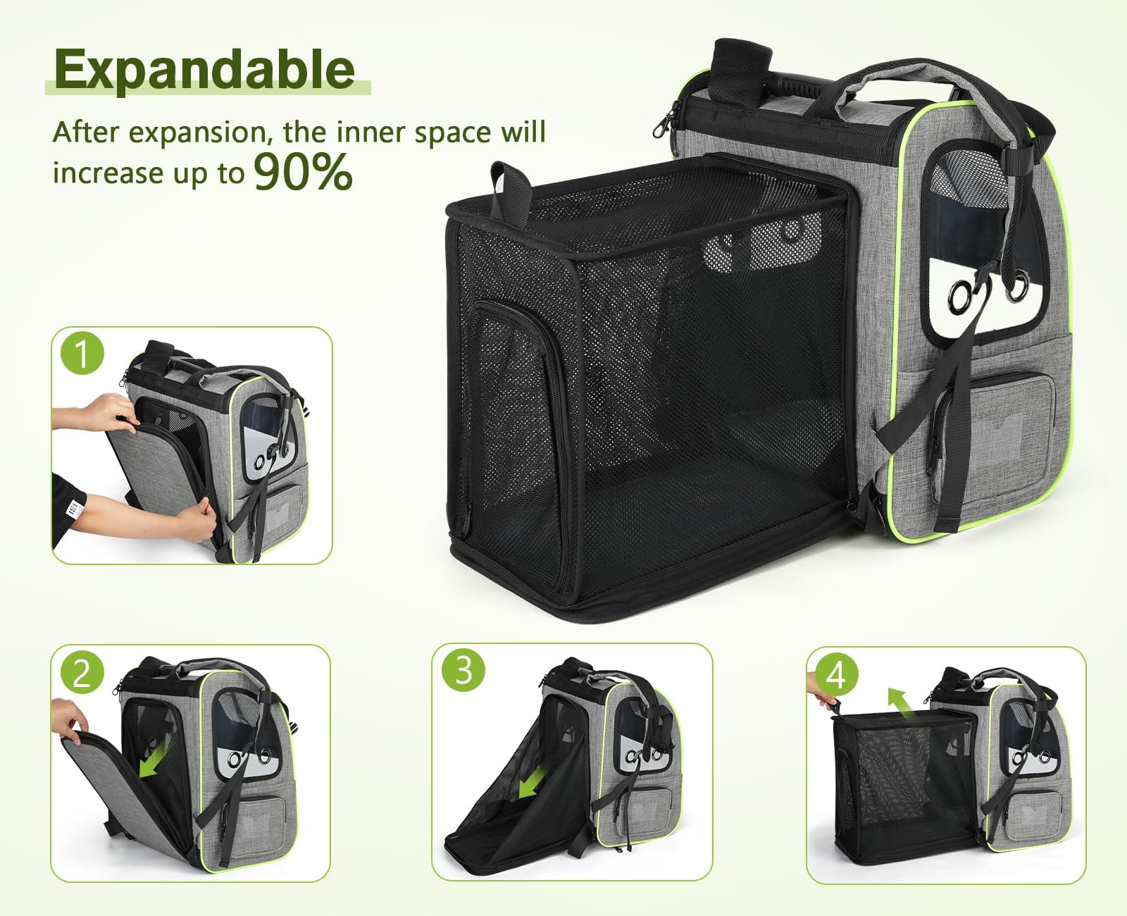 Pecute Portable Breathable Rucksack Expandable Cat Carrier Dog Backpack(Grey)