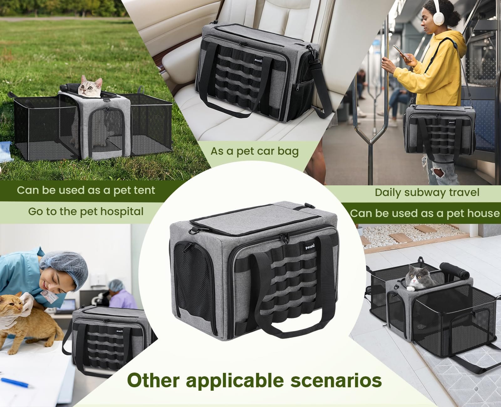 Pecute Airline Approved Cat Carrier Expandable Pet Carrier up to 5kg/12lbs