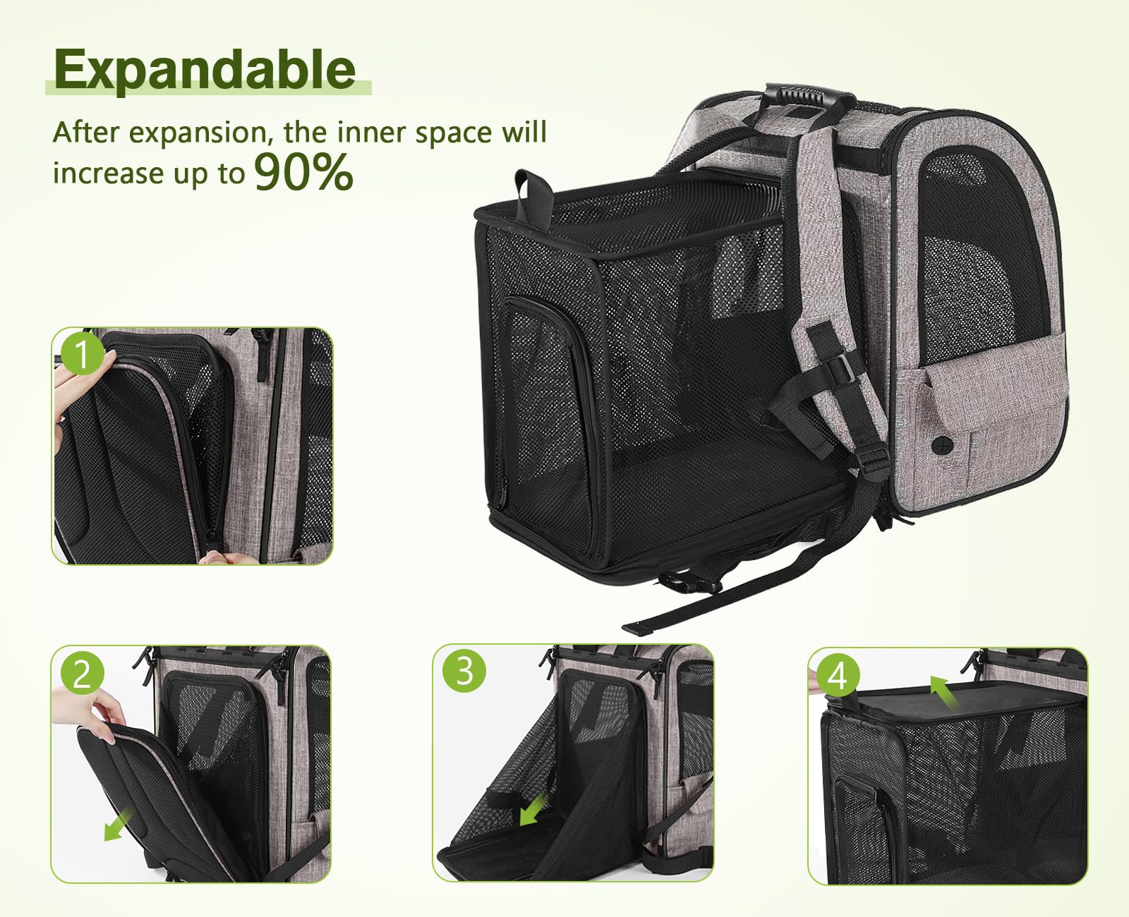 Pecute Cat Carrier Dog Backpack Expandable (Khaki)