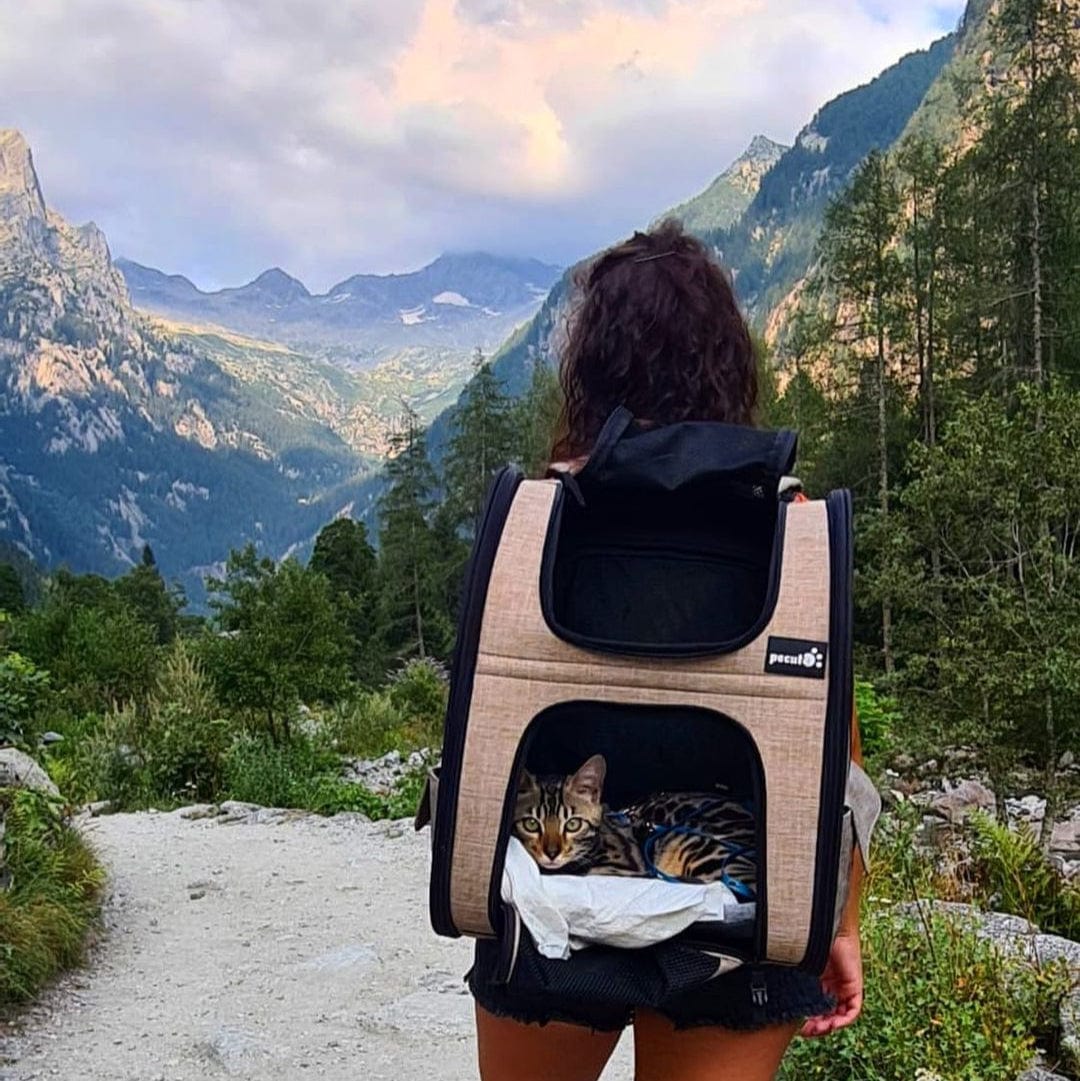Pecute Cat Carrier Dog Backpack Expandable (Khaki)