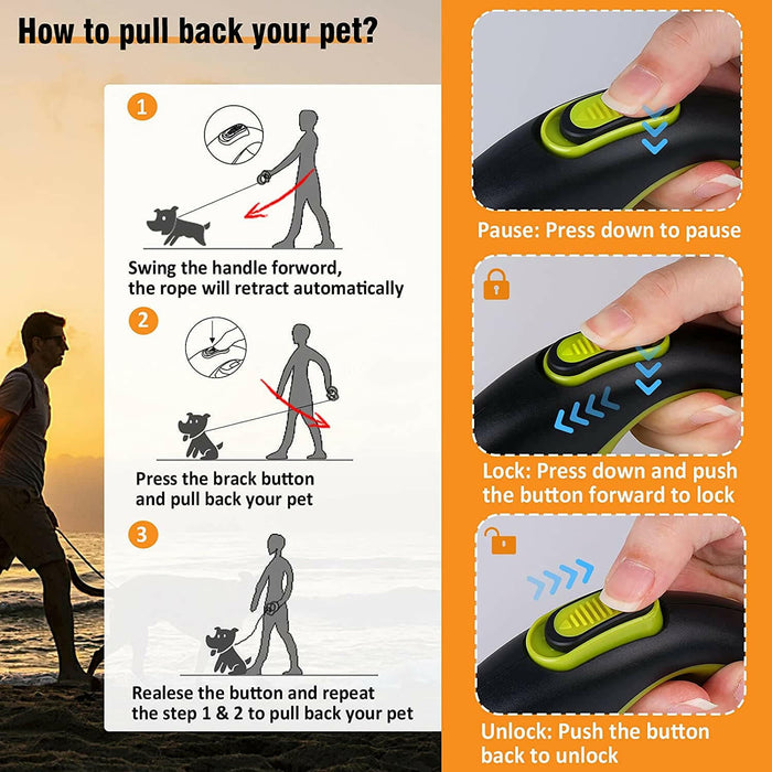 Pecute Non-Slip Handle Retractable Dog Lead (M).