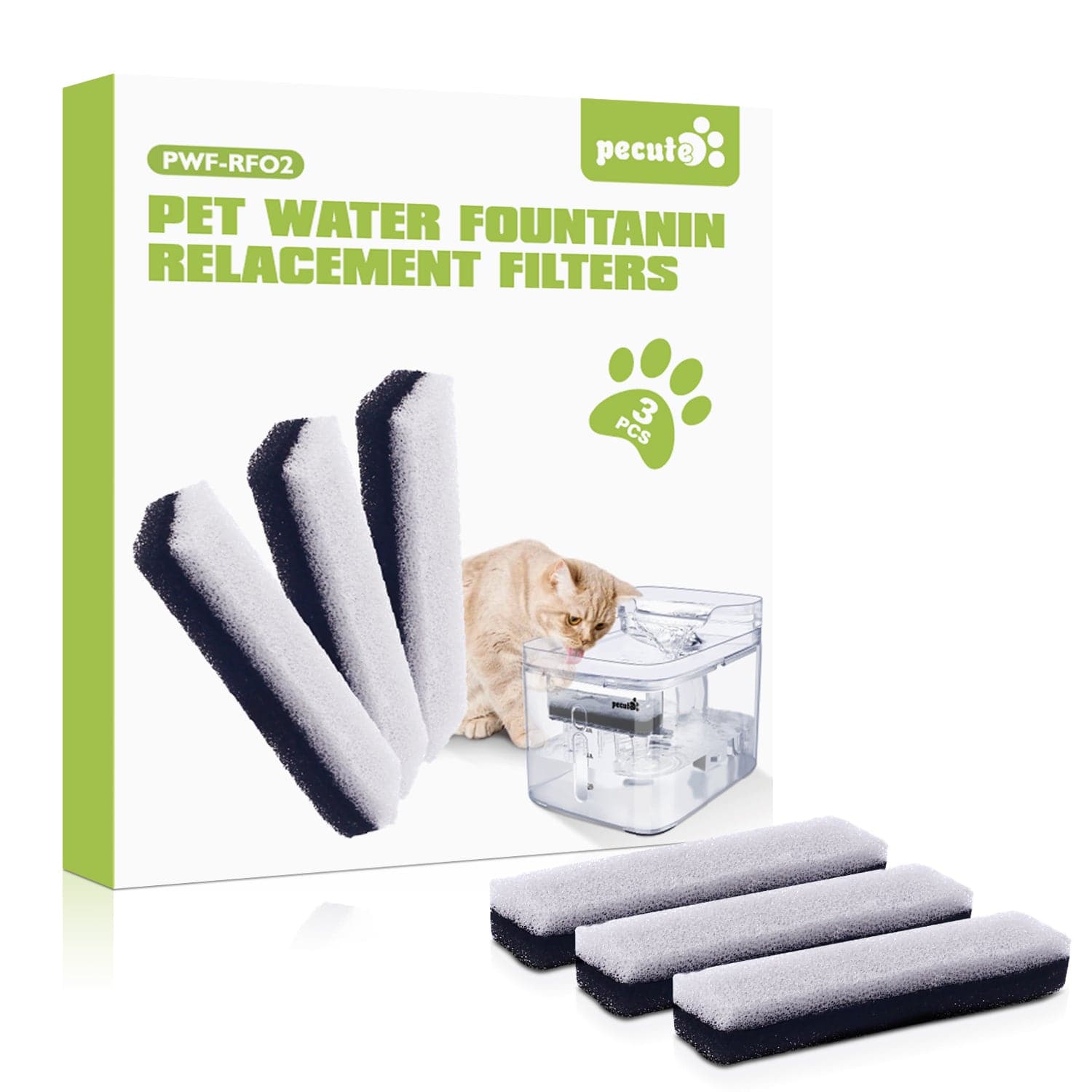 Pecute Cat Water Fountain Reusable Replacement Filters 3Pcs.