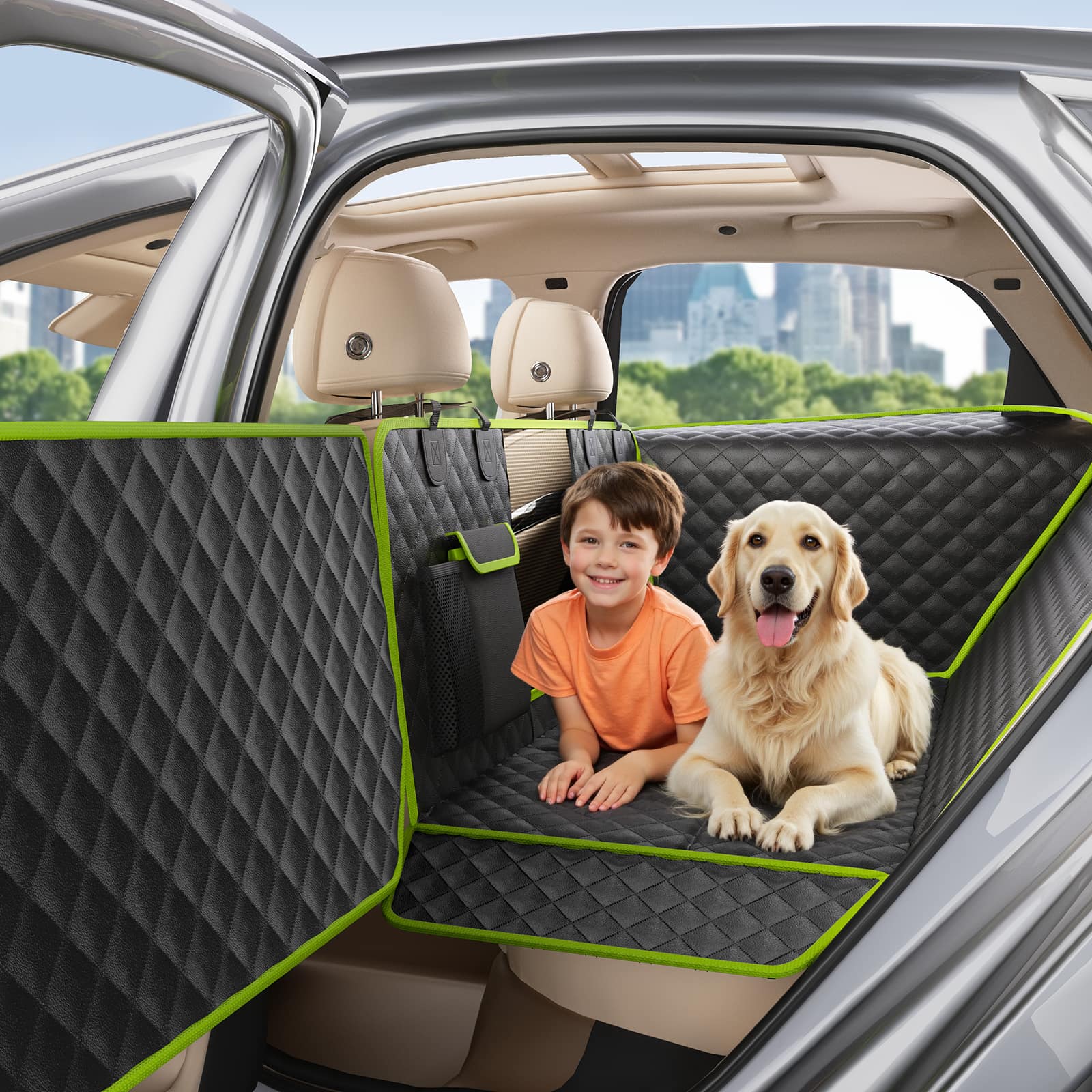 Pecute Full Surrounded Dog Car Seat Cover for Back Seat, Car Window Fixing for Maximum Car Protection