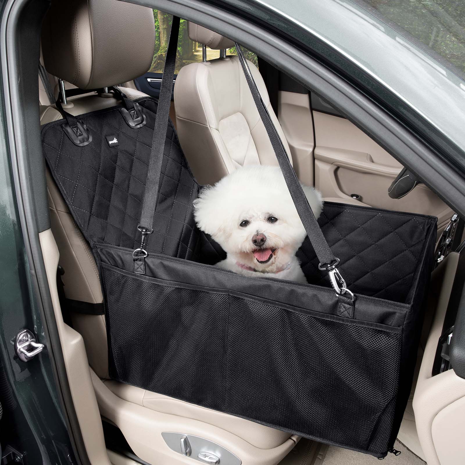 Pecute Asiento de coche para perros de tablero rígido de un solo asiento extra ancho para automóvil