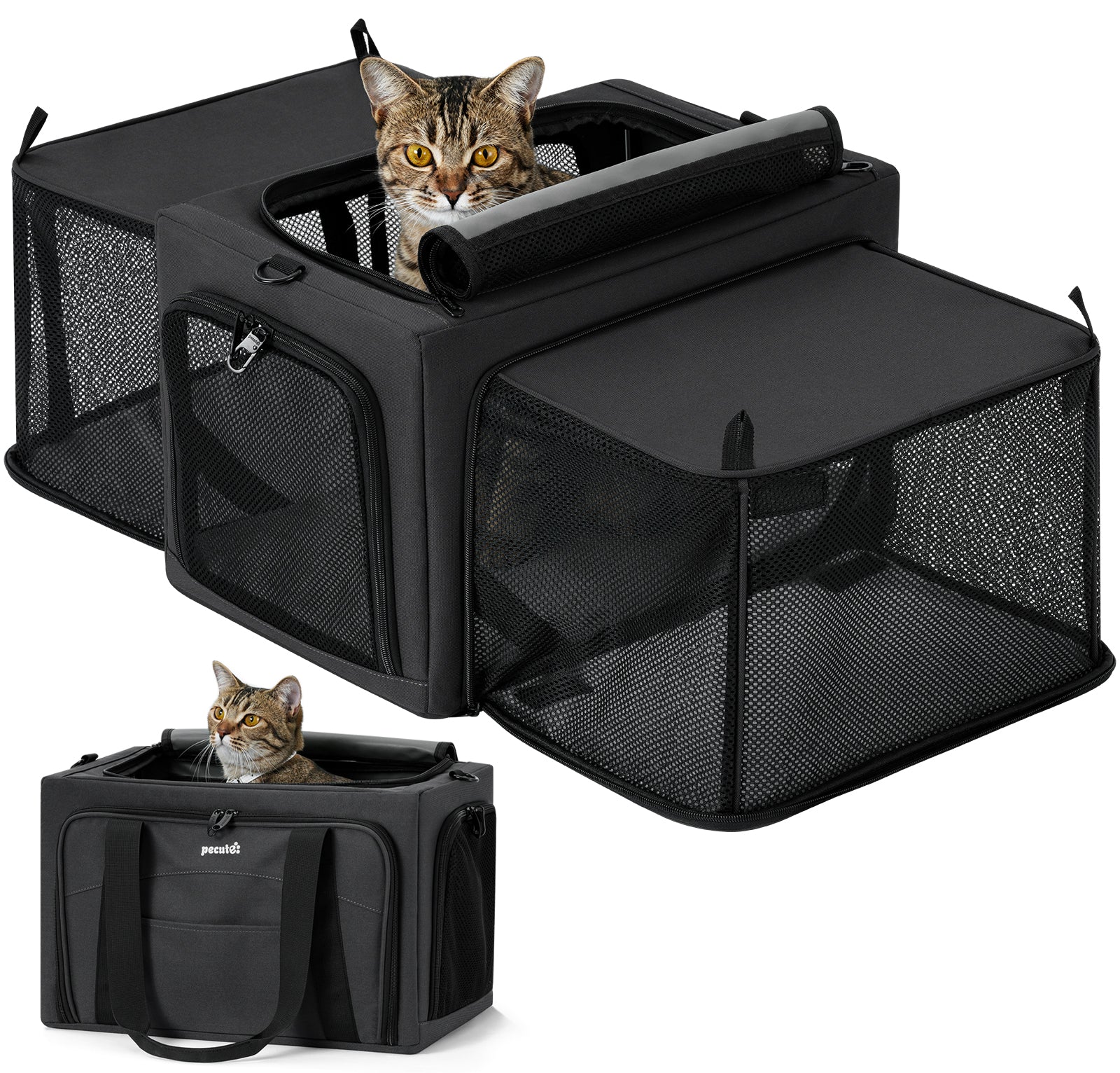 Pecute Dual Expandable Cat Carrier Bag with Stable Structure Breathable Pet Handbag