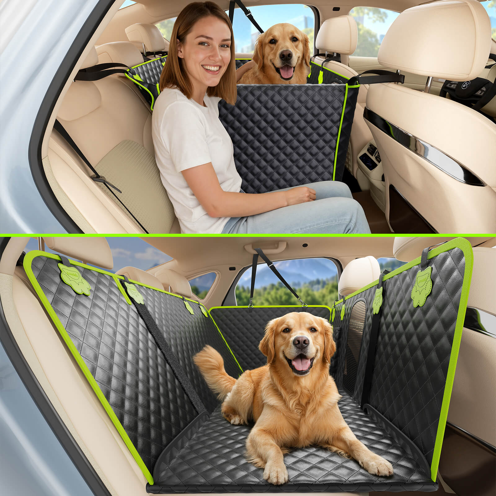 Pecute 2-in-1 Dog Car Seat Cover for Back Seat Transform to Passenger Mode