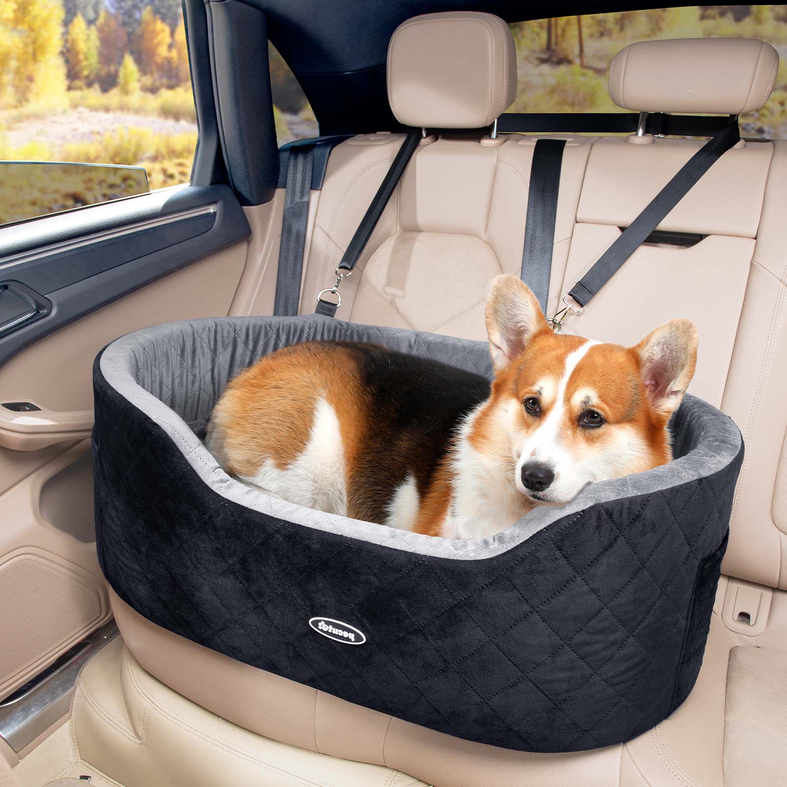 Pecute Egg Crate Memory Foam Dog Car Seat for Large/Medium Dog