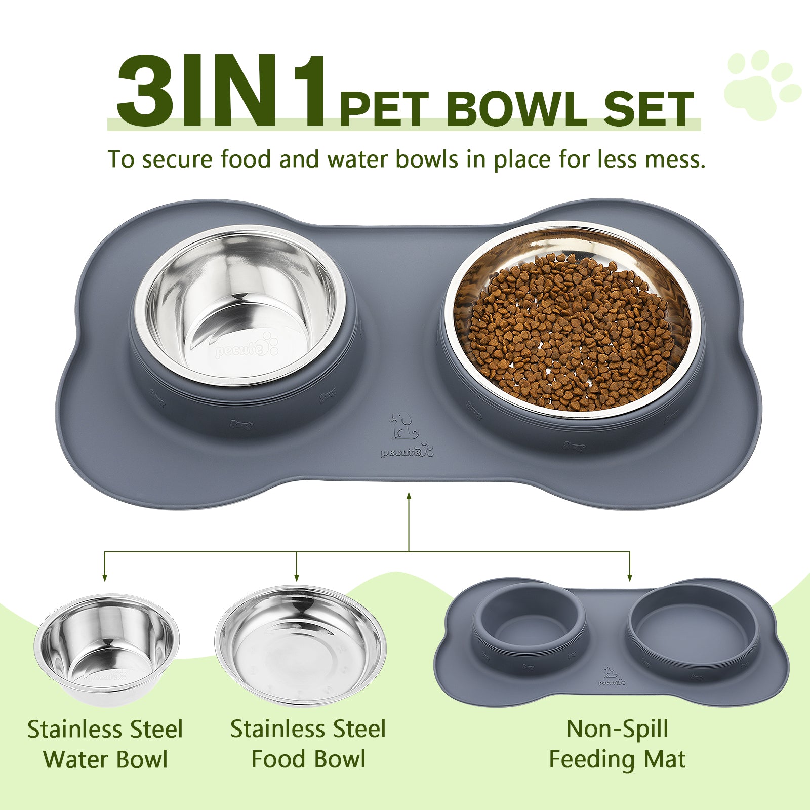 Pecute Non Slip Stainless Steel Double Bowls