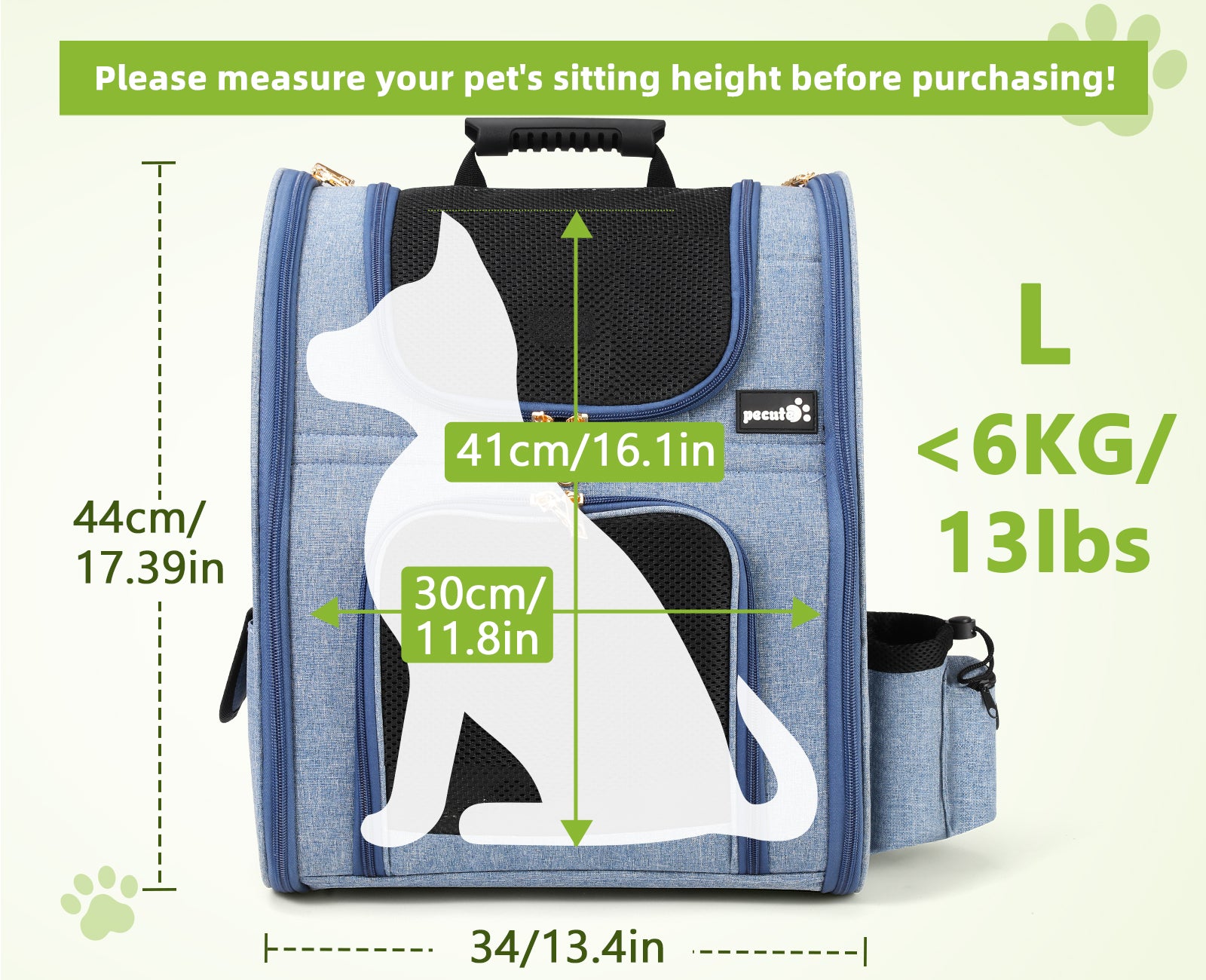 pecute Cat Carrier Large, Dog Carrier Handbag (Grey Green)