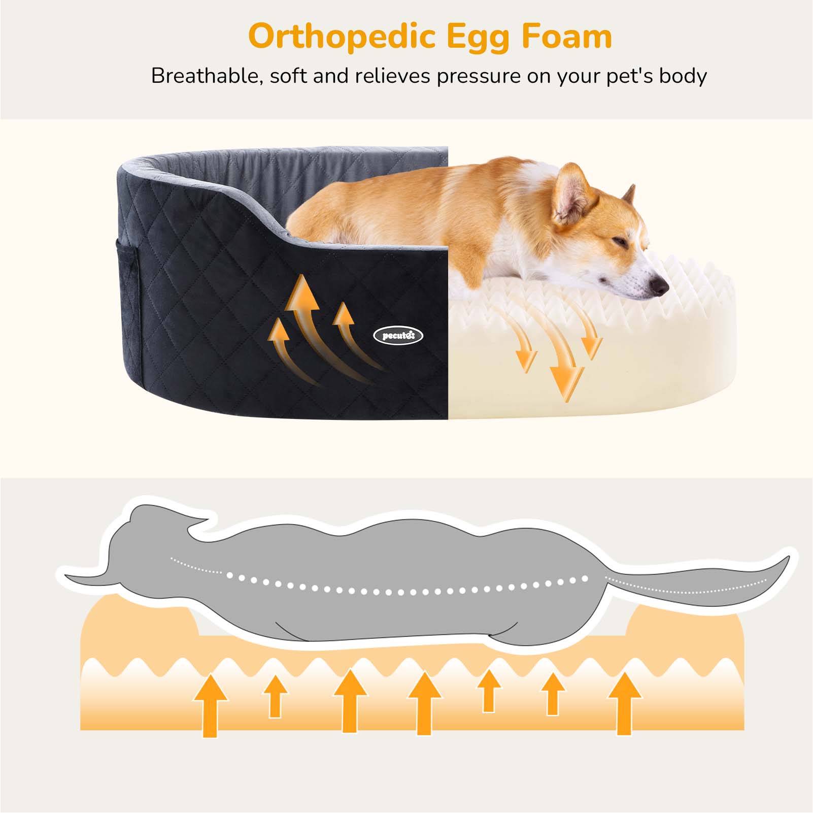 Pecute Egg Crate Memory Foam Dog Car Seat for Large/Medium Dog