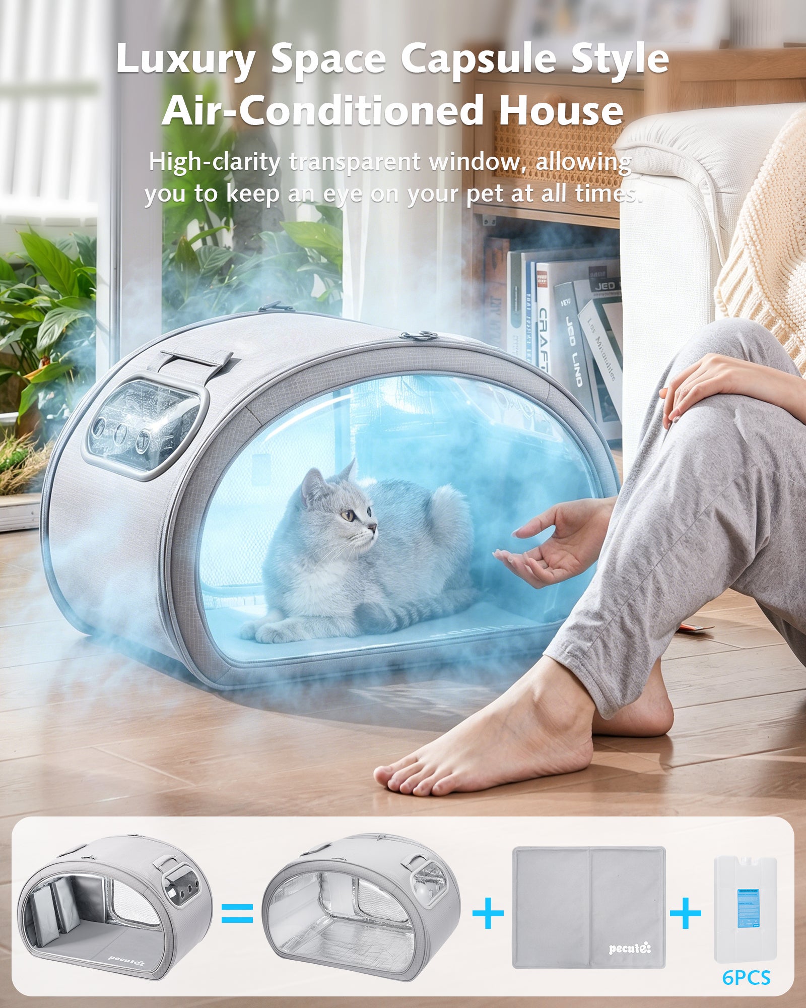 Pecute Cat Cooling House Dog House with Cooling Mat