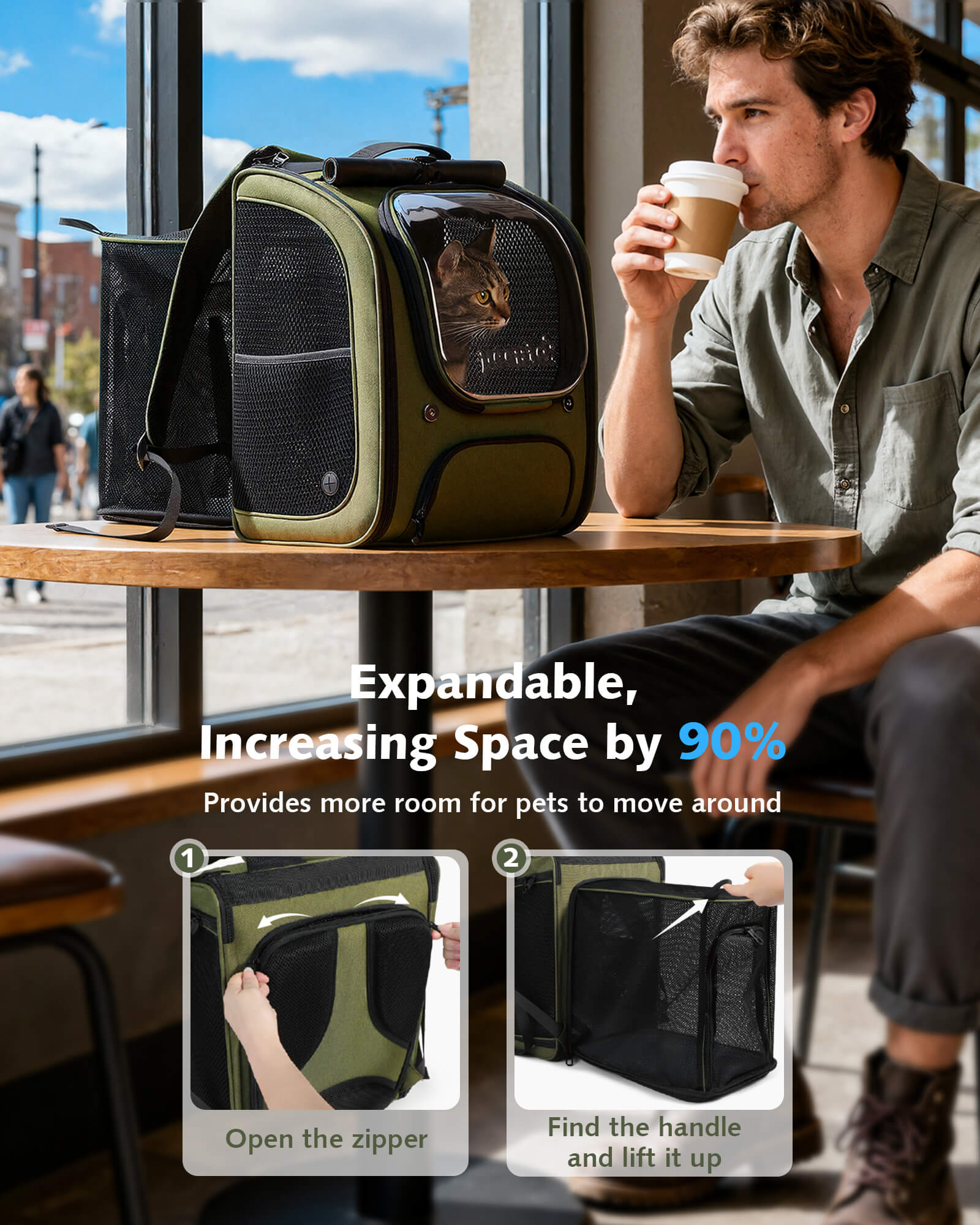 Pecute Expandable Bubble Cat Backpack Carrier Large Space Breathable Cat Carrier