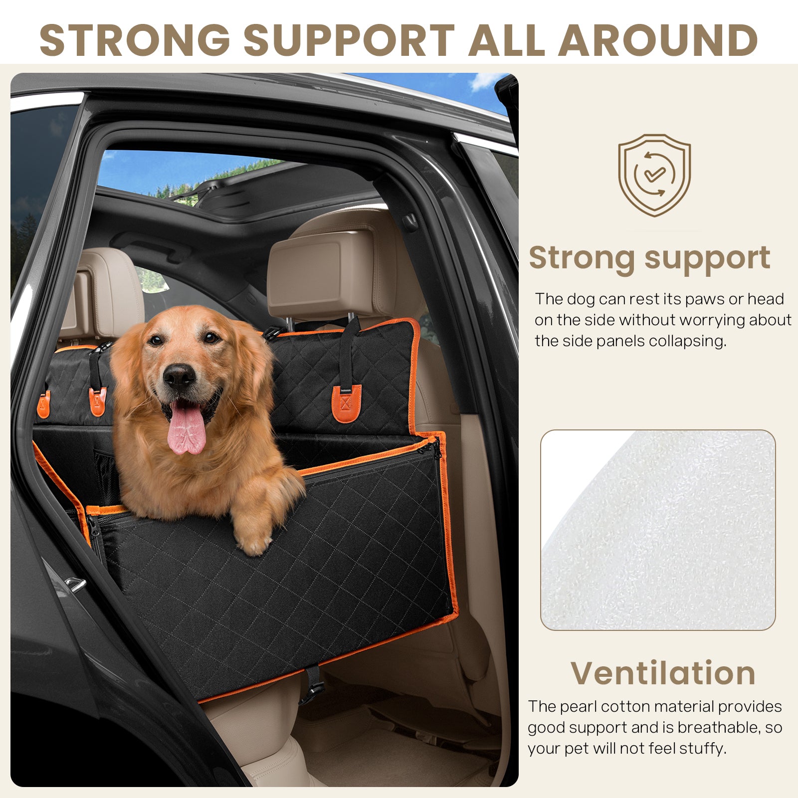 pecute Back Seat Extender for Dogs with 3cm Pearl Cotton