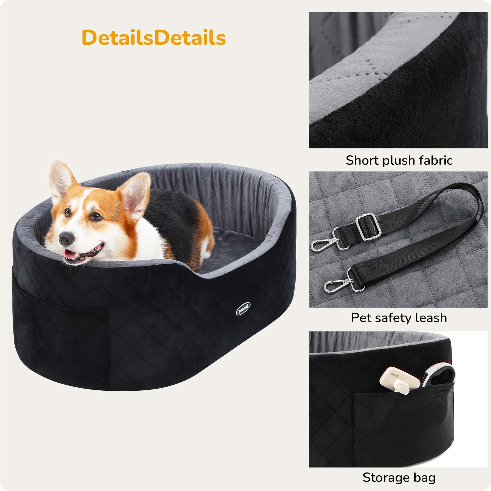 Pecute Egg Crate Memory Foam Dog Car Seat for Large/Medium Dog