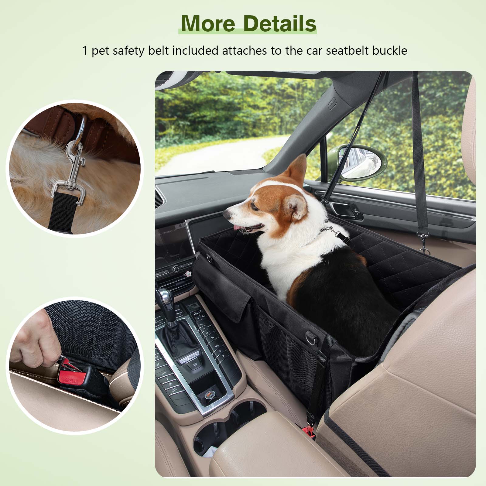 Pecute Asiento de coche para perros de tablero rígido de un solo asiento extra ancho para automóvil