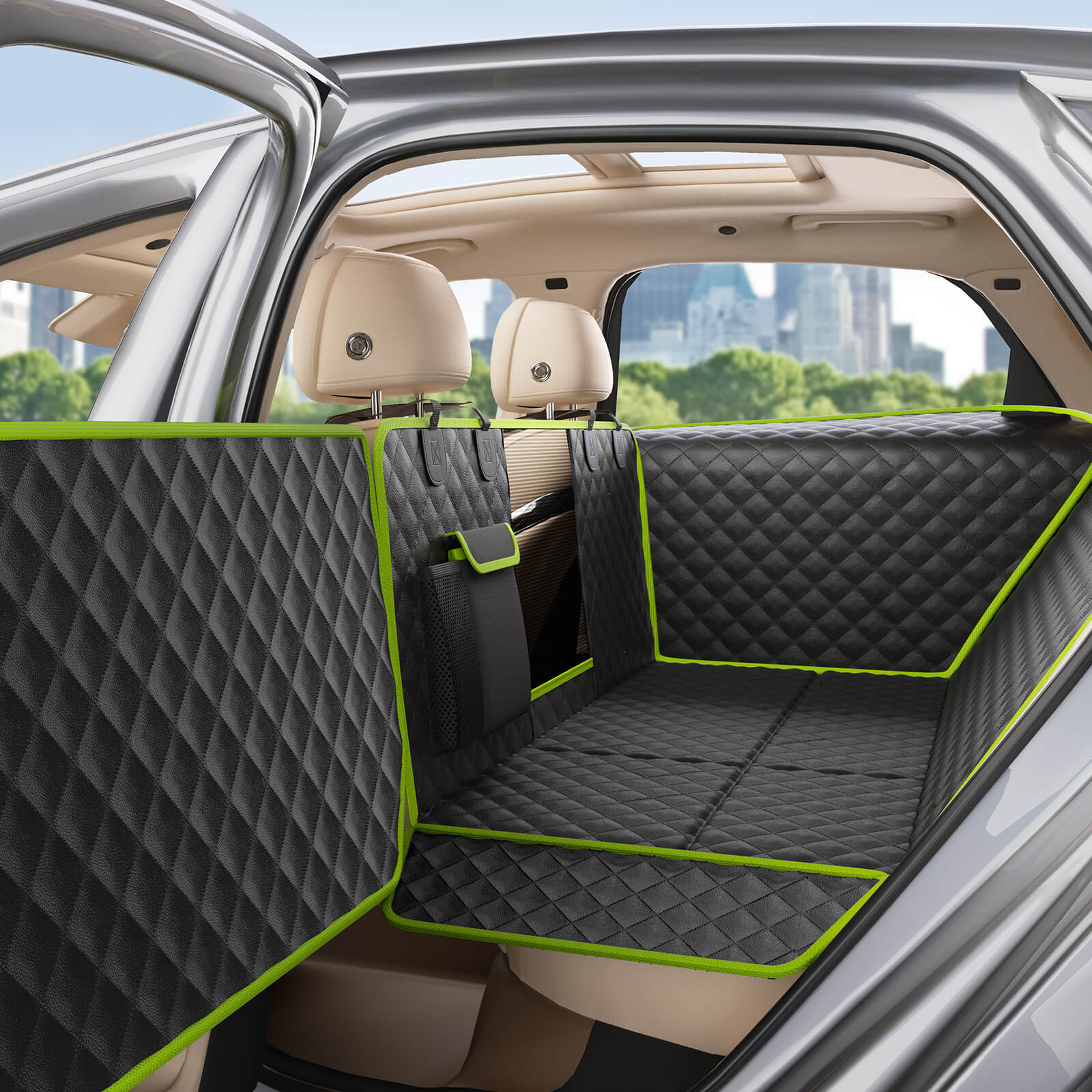 Pecute Full Surrounded Dog Car Seat Cover for Back Seat, Car Window Fixing for Maximum Car Protection