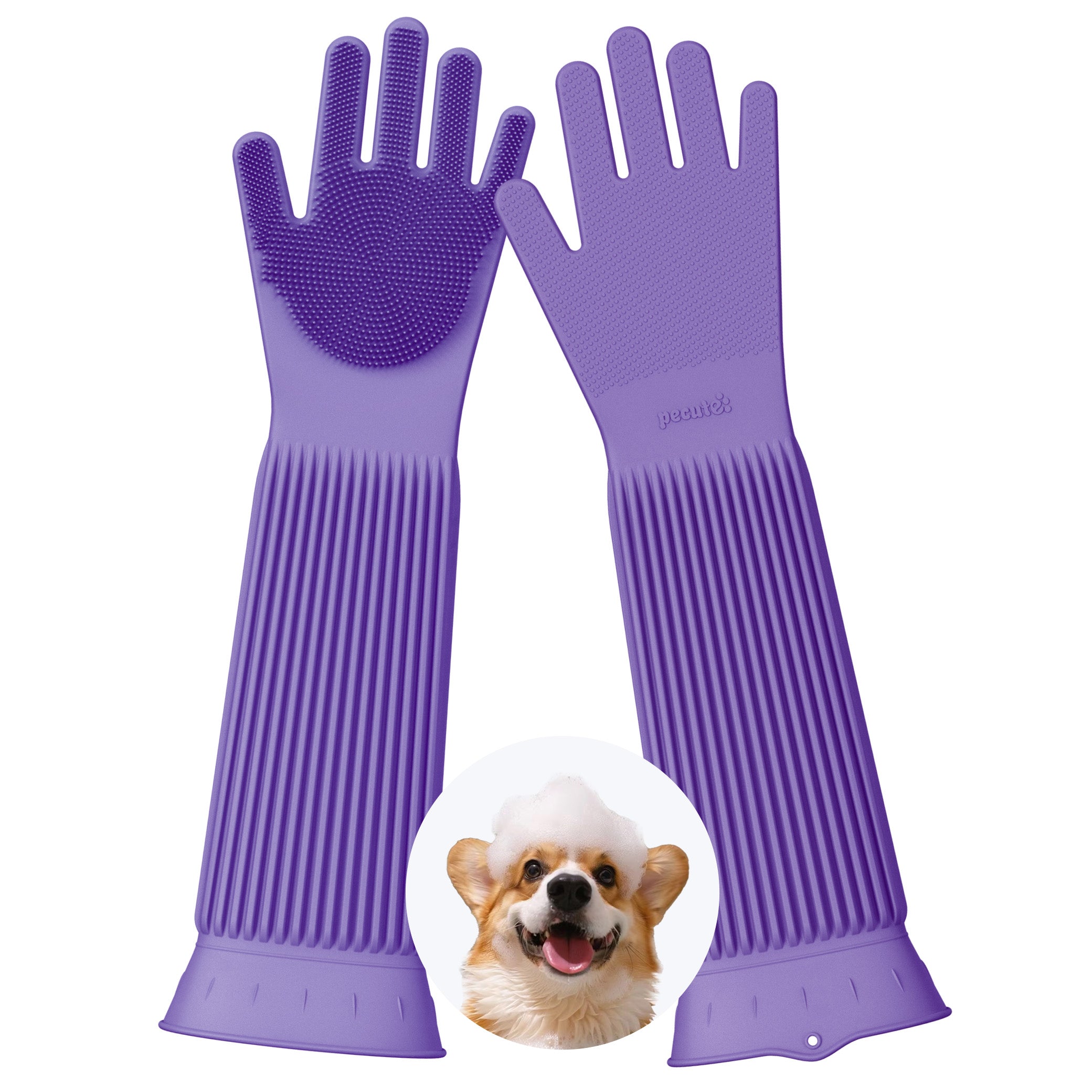 Pecute Extension Dog Wash Mitt Bathing Grooming Gloves