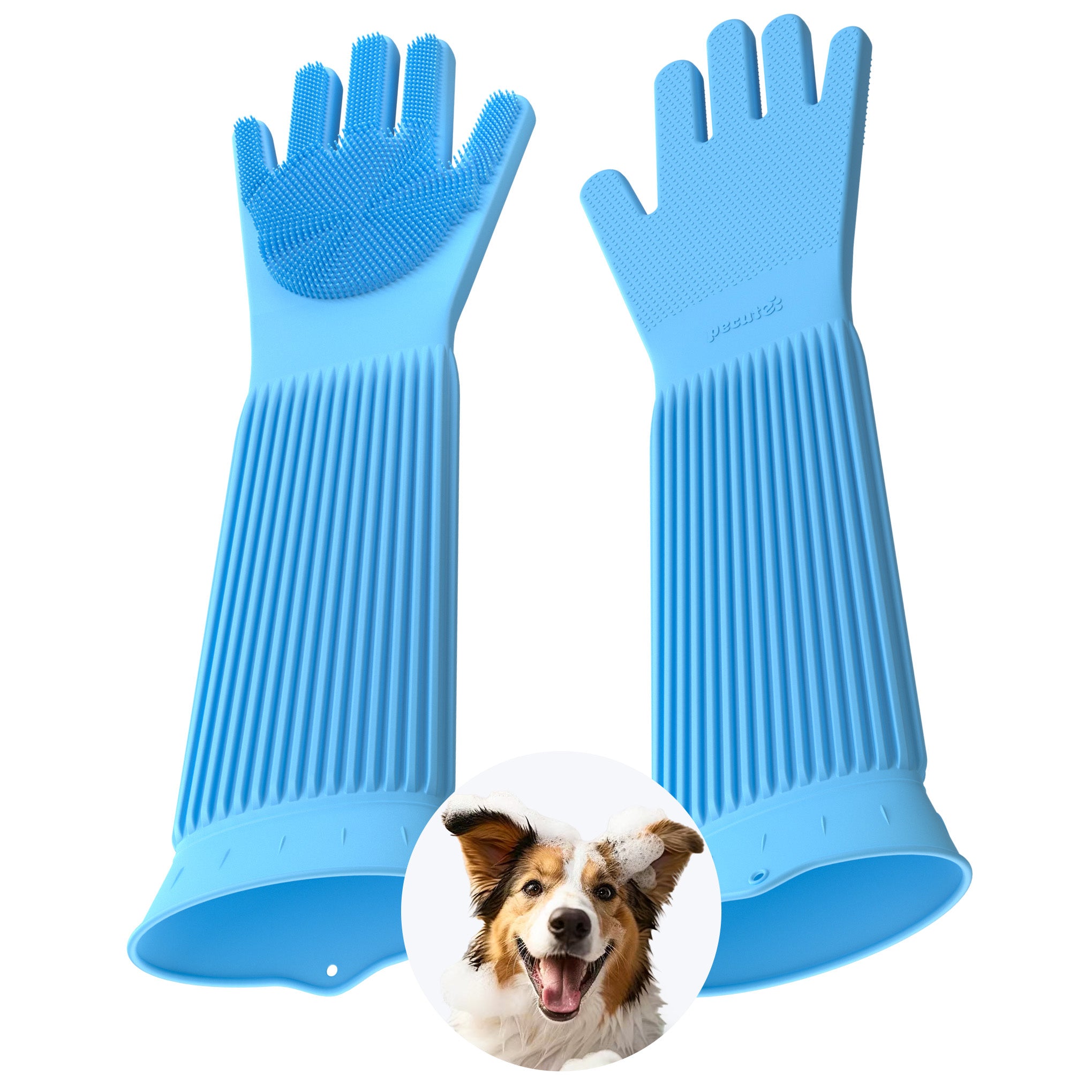 Pecute Extension Dog Wash Mitt Bathing Grooming Gloves