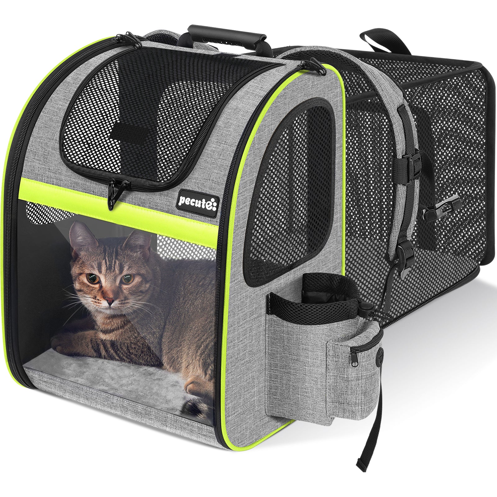 Pecute Portable Breathable Rucksack Expandable Cat Carrier Dog Backpack（Grey）