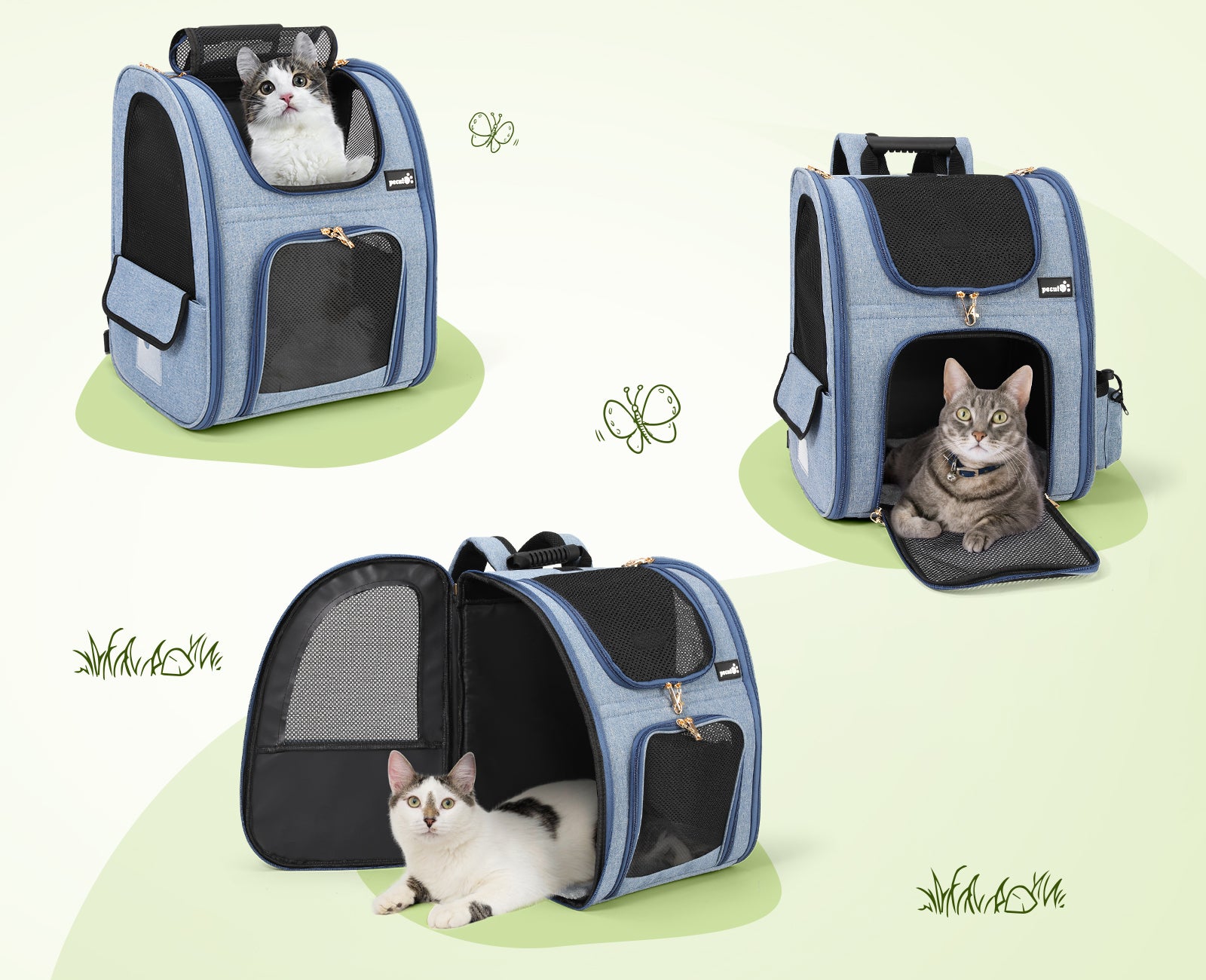 pecute Sac de transport pour chat et chien (gris vert)