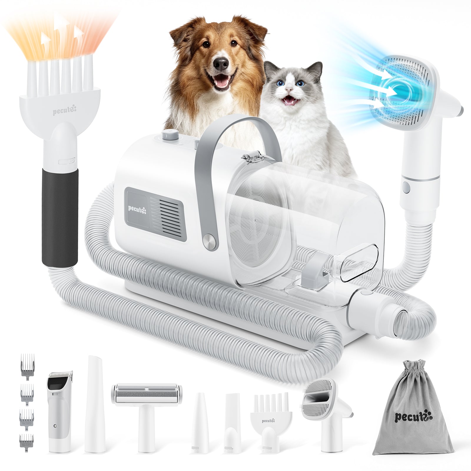 Pecute 7-in-1 Dog Grooming Vacuum&Dryer for Shedding Grooming