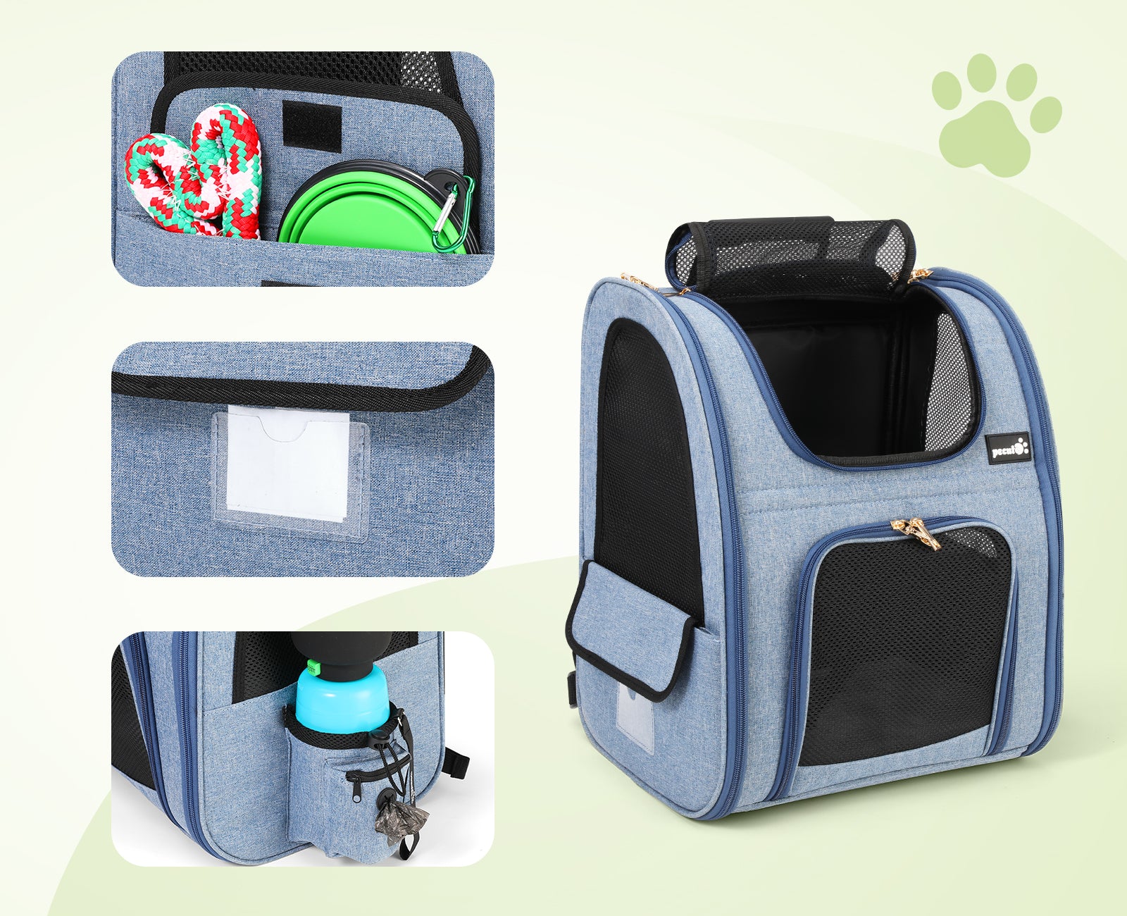 pecute Sac de transport pour chat et chien (gris vert)