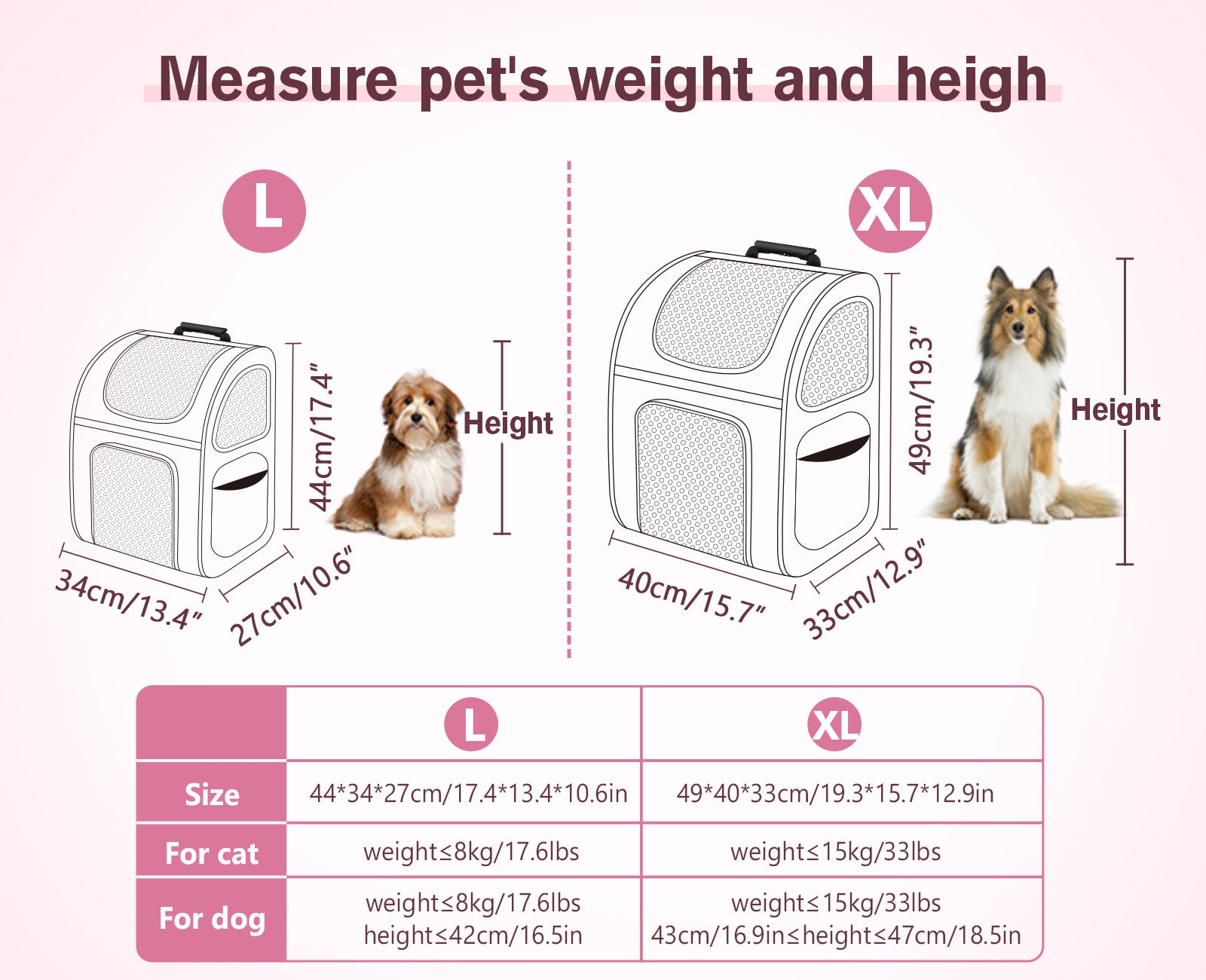 Pecute Cat Carrier Dog Backpack Expandable (Pink)