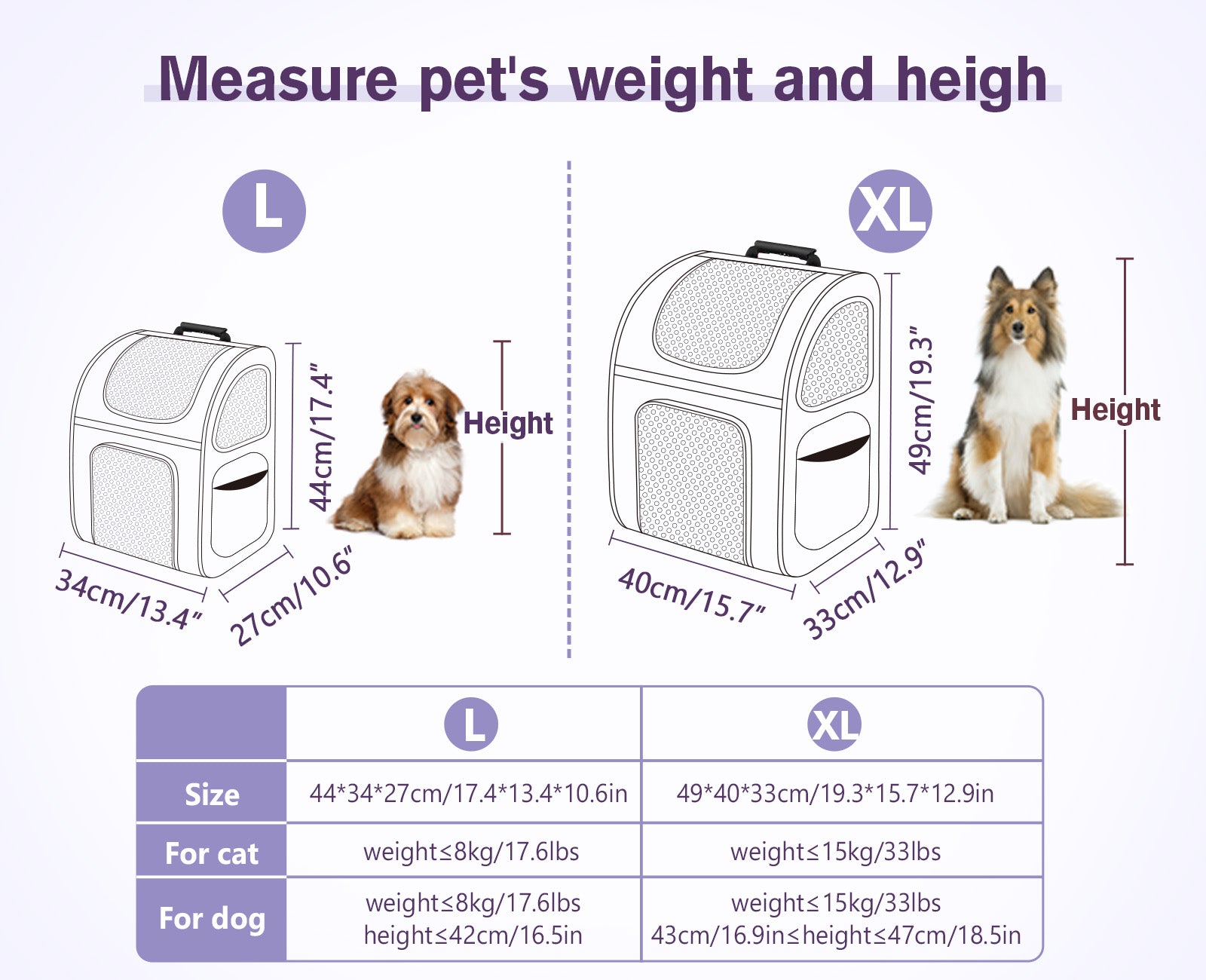 Pecute Cat Carrier Dog Sac à dos extensible (Violet)