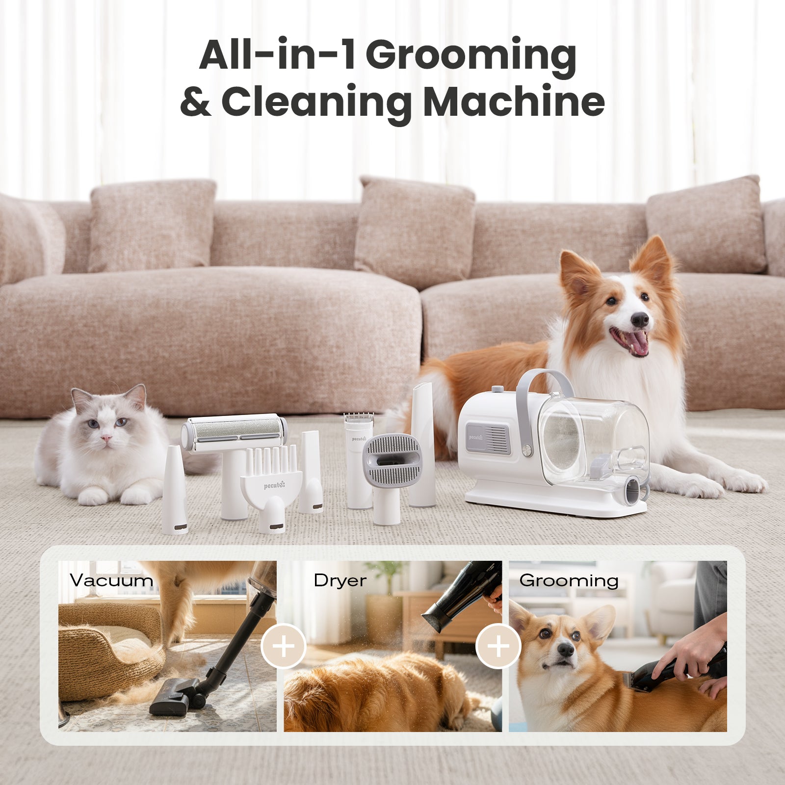 Pecute 7-in-1 Dog Grooming Vacuum&Dryer for Shedding Grooming