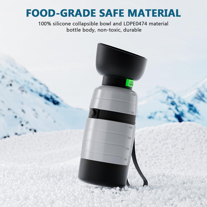 Pecute Grey Portable Dog Water Bottle with Food Container (650ml+150ml).