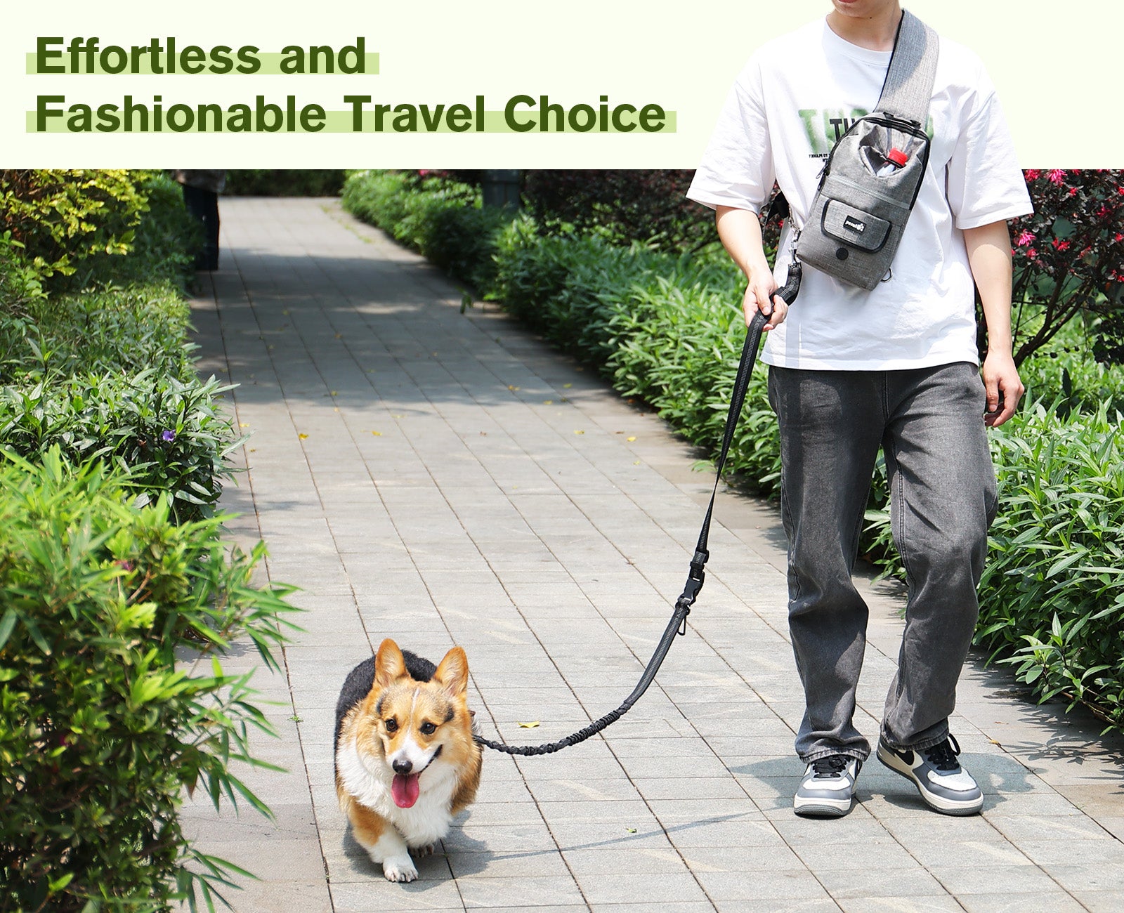 Pecute Hands Free Dog Leash with Comfortable Shoulder Bag for Walking and Jogging