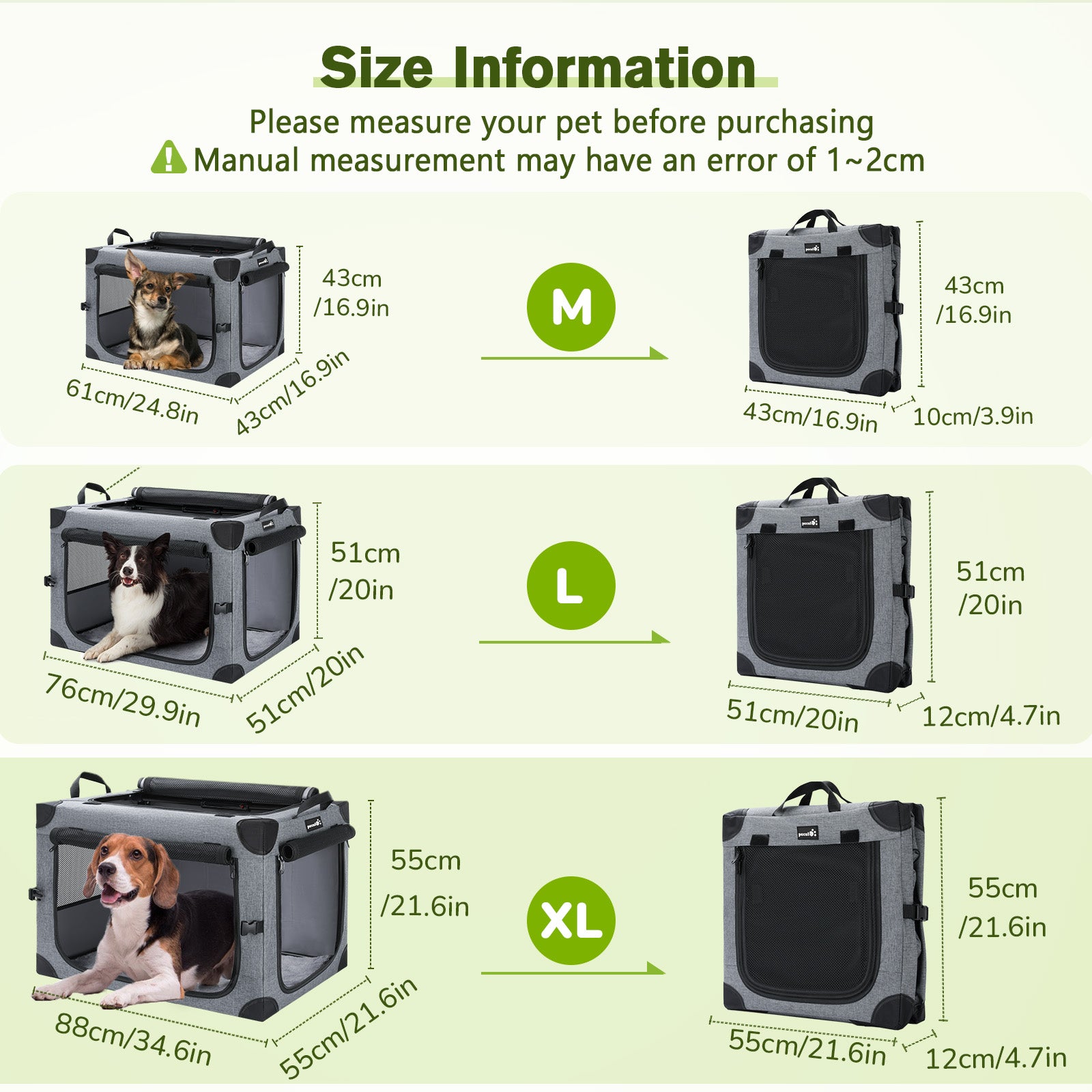 Pecute Dog Carrier, Collapsible Dog Crate with Breathable Mesh