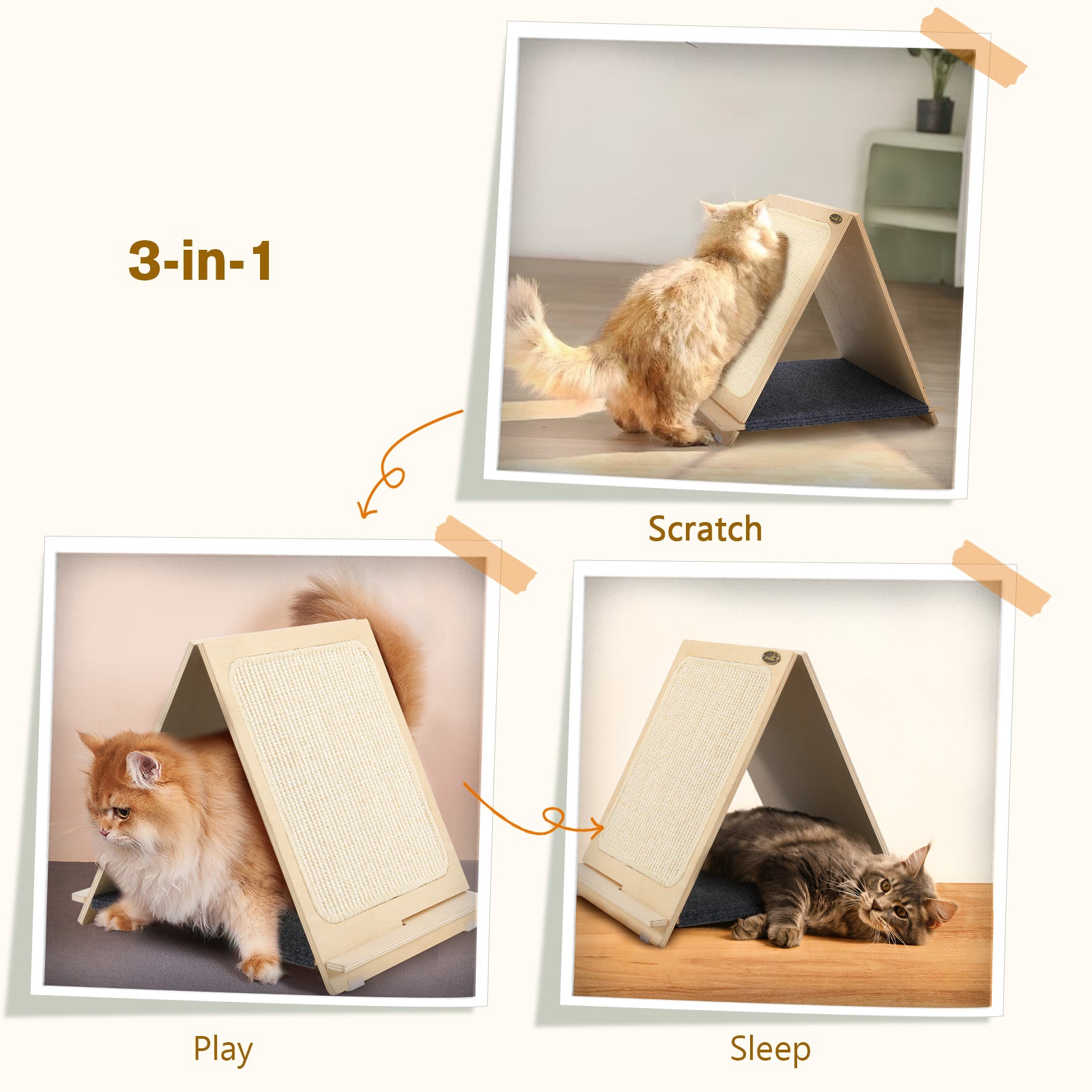 Pecute Grattoir triangulaire pour chat, tapis à gratter pliable en sisal tissé double face