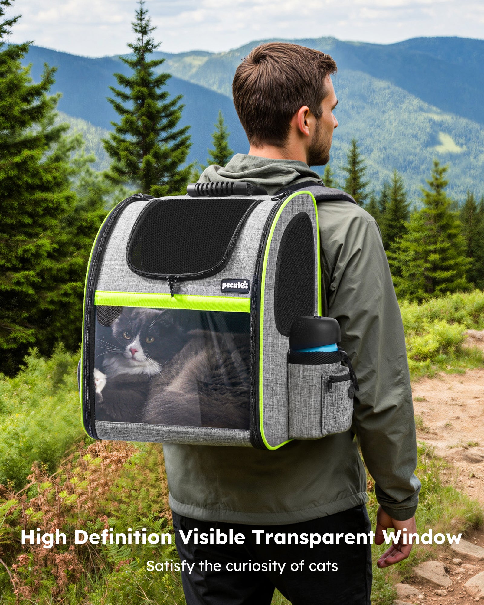 Pecute Portable respirant sac à dos extensible chat transporteur chien sac à dos (gris)